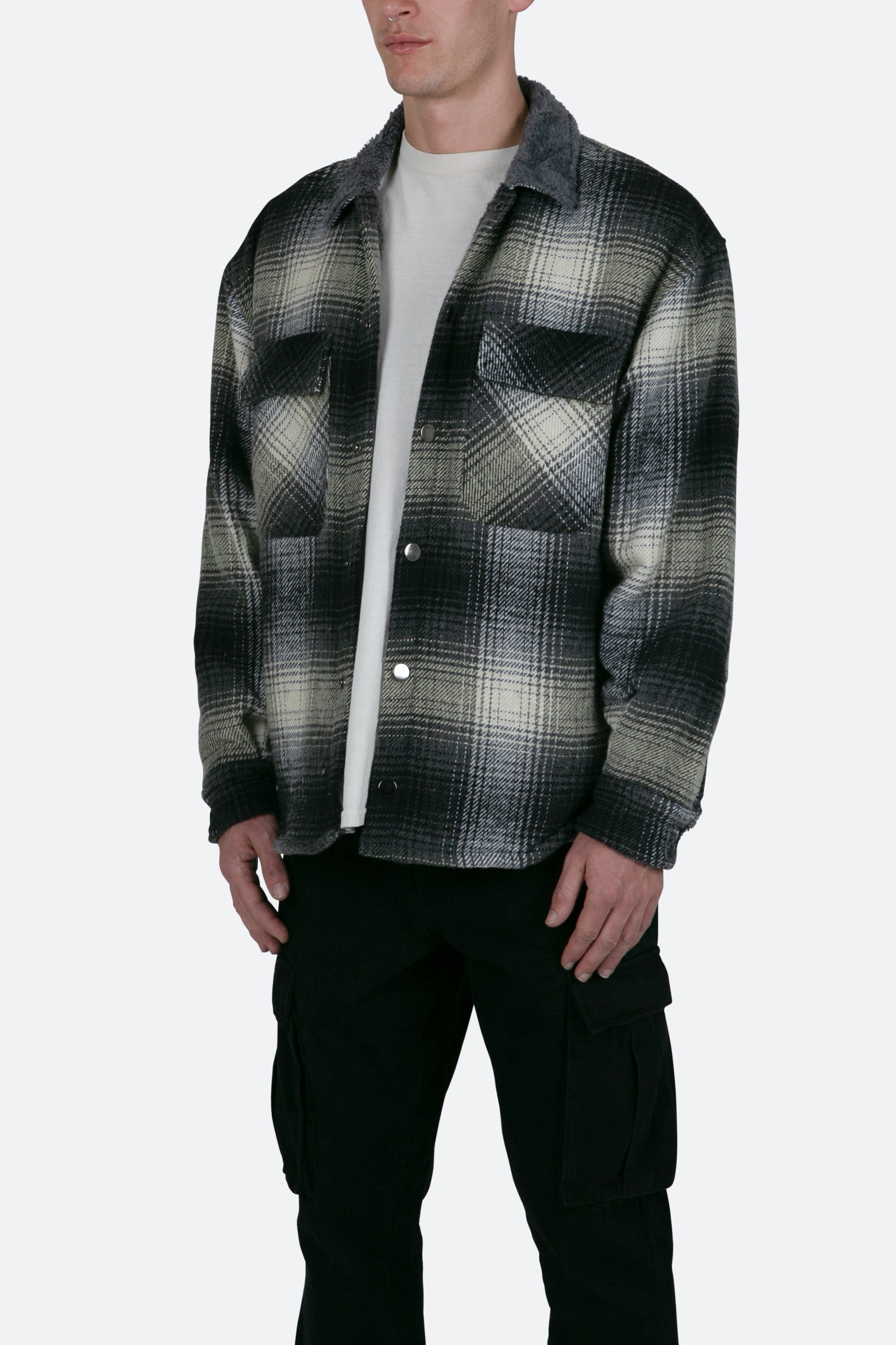 Sherpa Lined Flannel Shirt - Grey sold by MNML product image thumbnail 3
