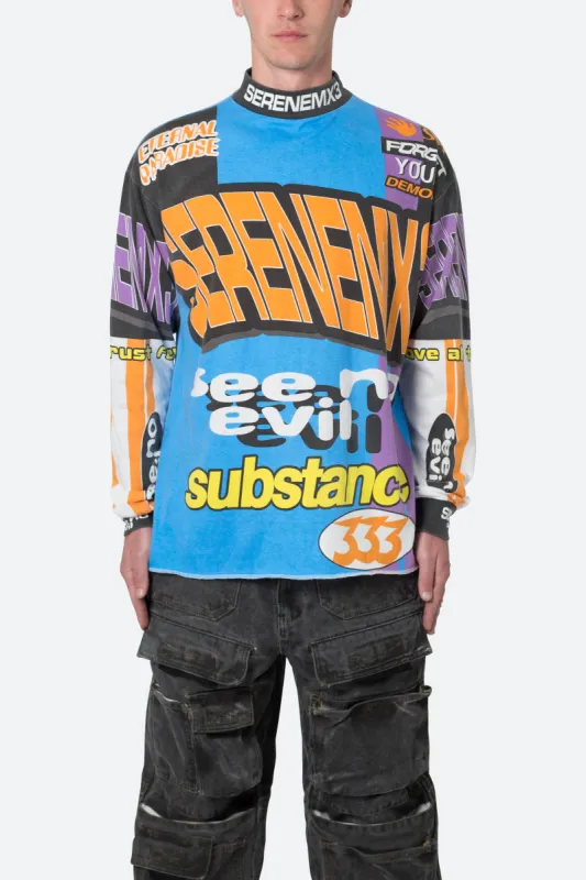 Mock Neck Motocross L/S Tee - Blue/Multi sold by MNML