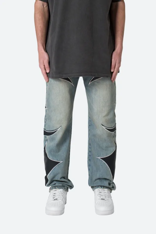 Tribal Patched Denim - Blue/Black sold by MNML