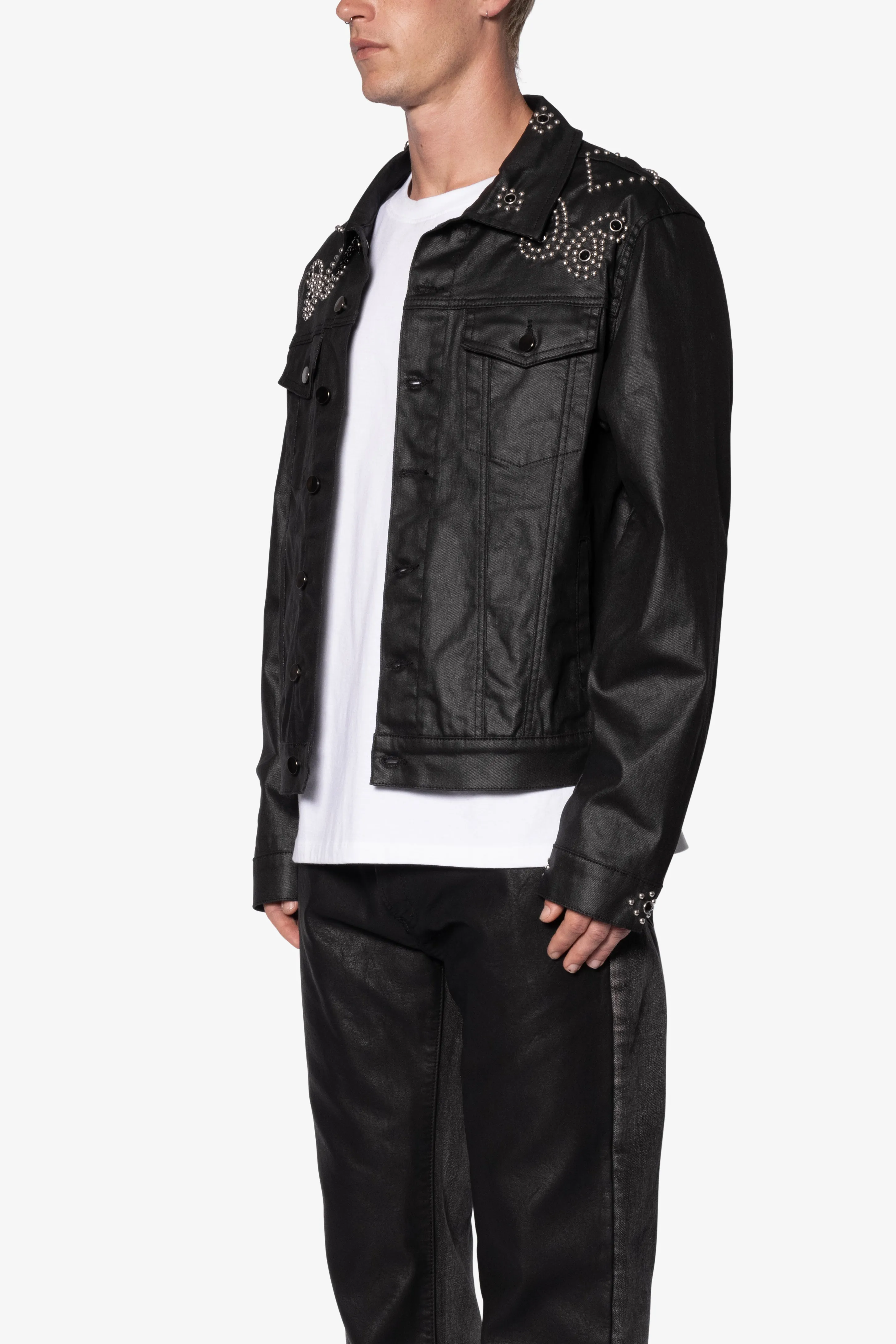 Paisley Stud Trucker Jacket - Black sold by MNML product image thumbnail 3