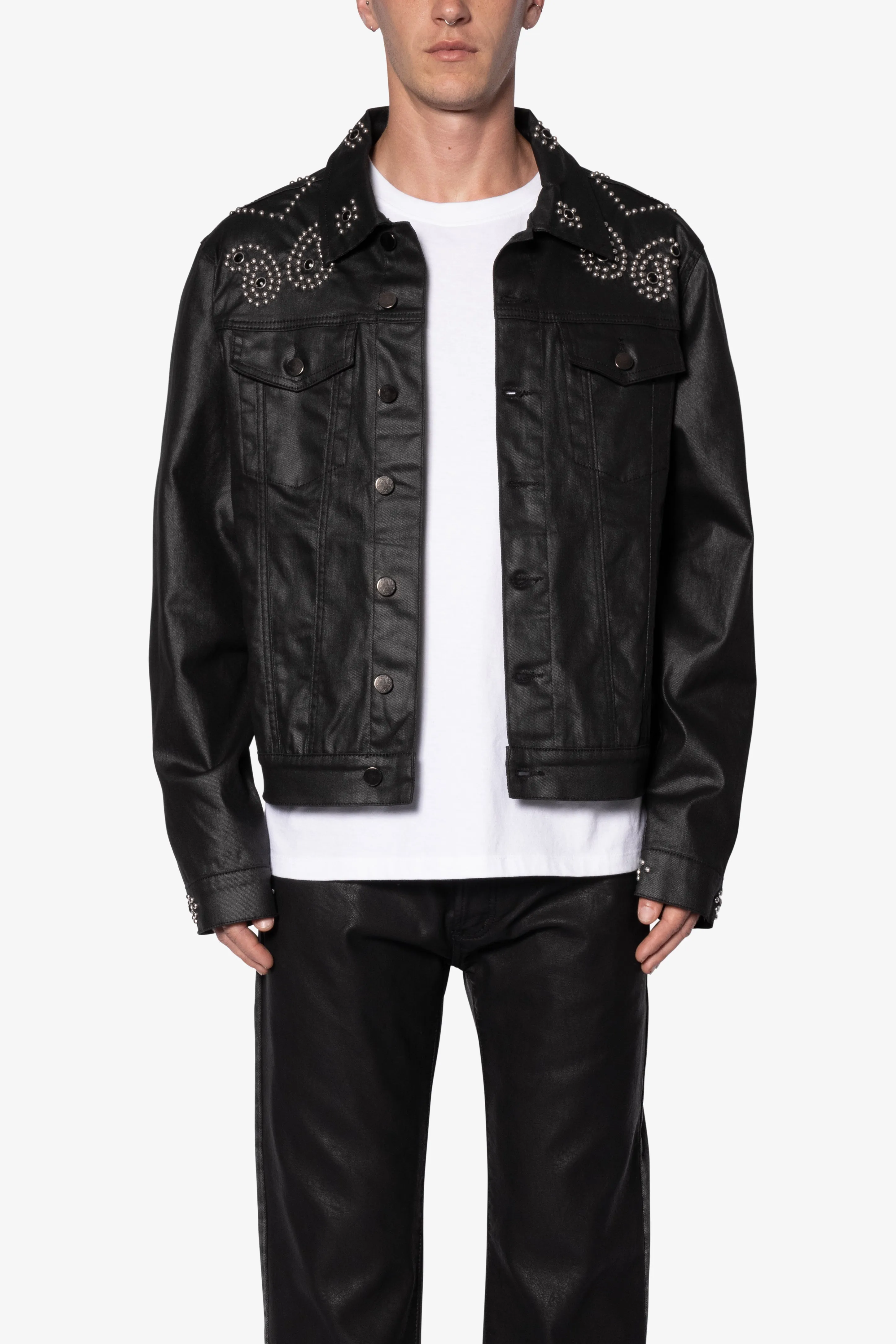 Paisley Stud Trucker Jacket - Black sold by MNML product image thumbnail 2