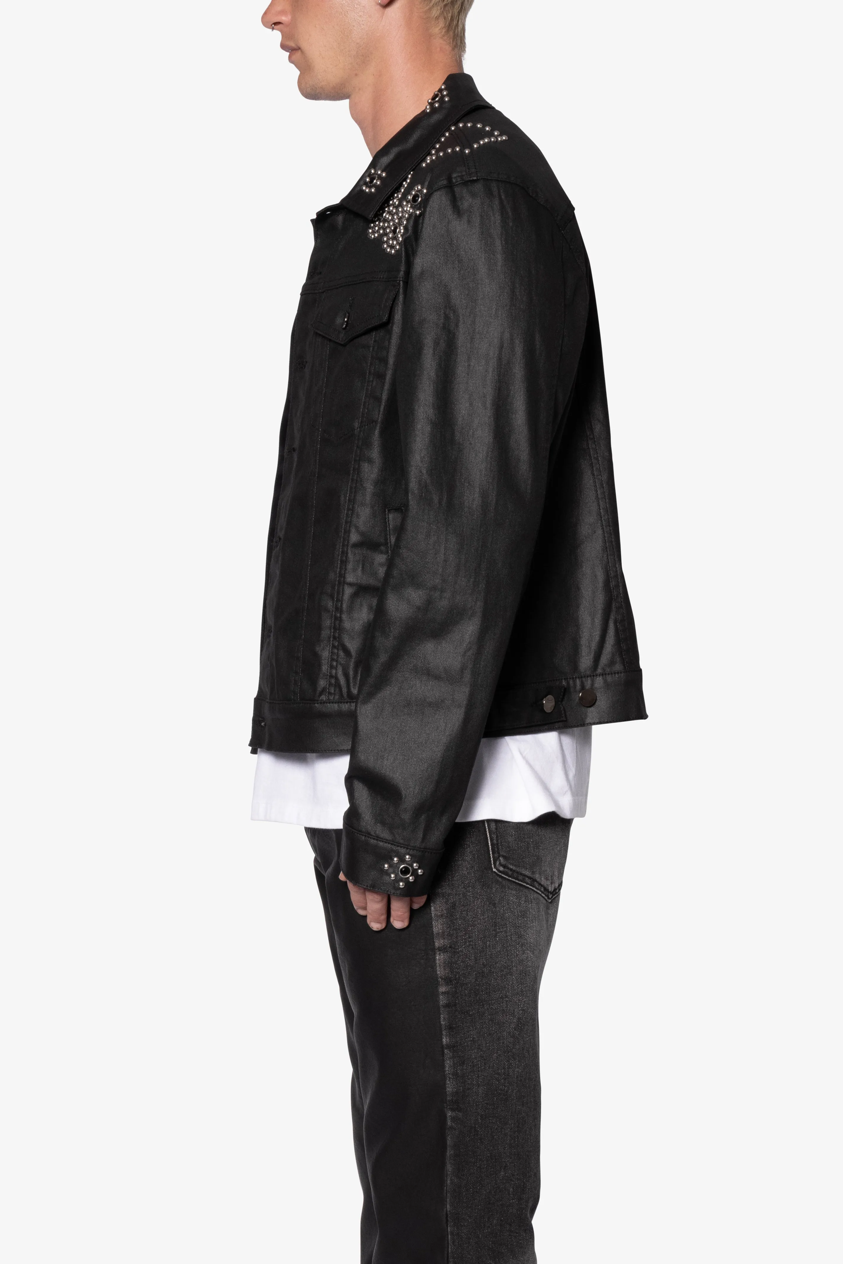 Paisley Stud Trucker Jacket - Black sold by MNML product image thumbnail 4