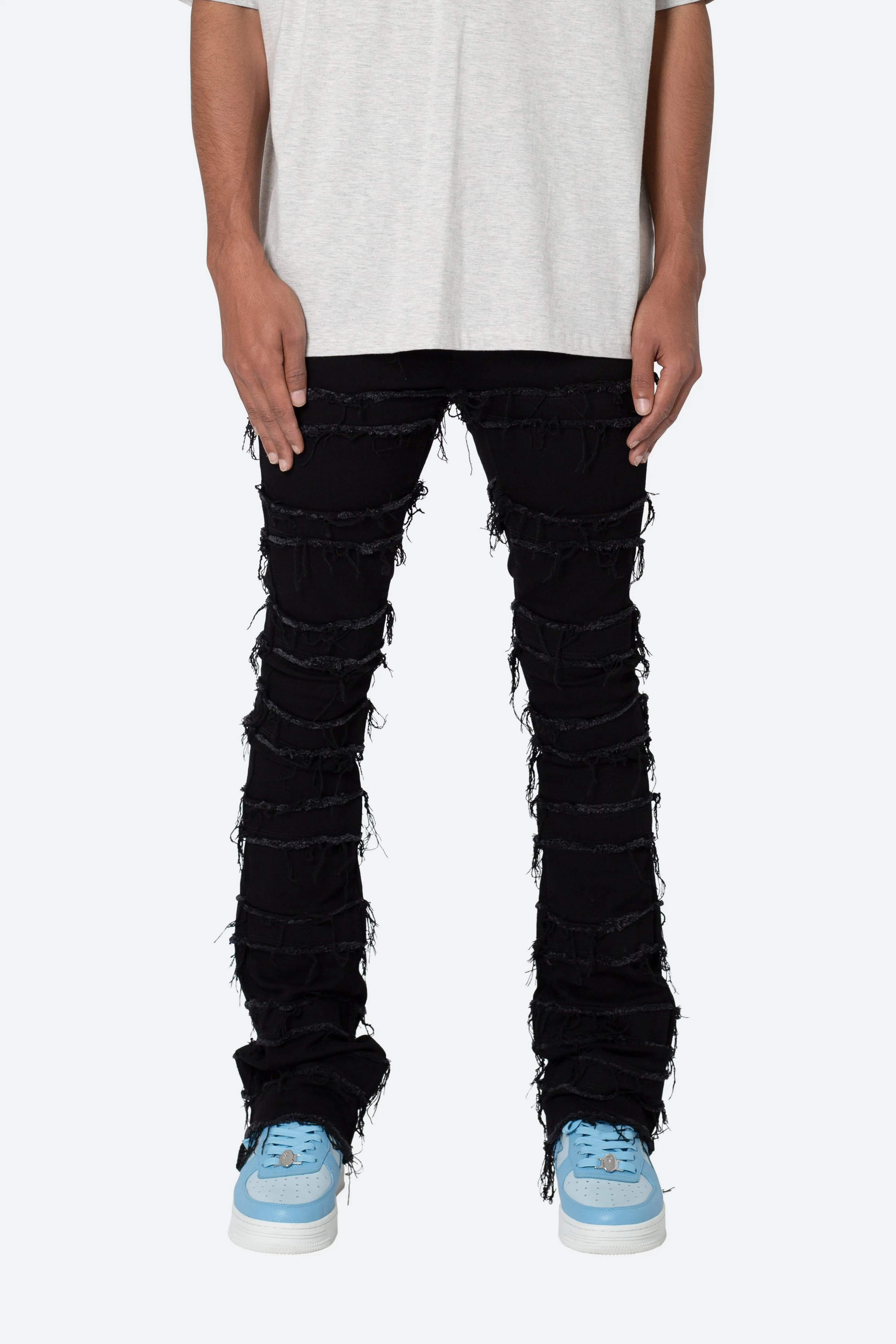 X597 Paneled Skinny Stacked Denim - Black sold by MNML
