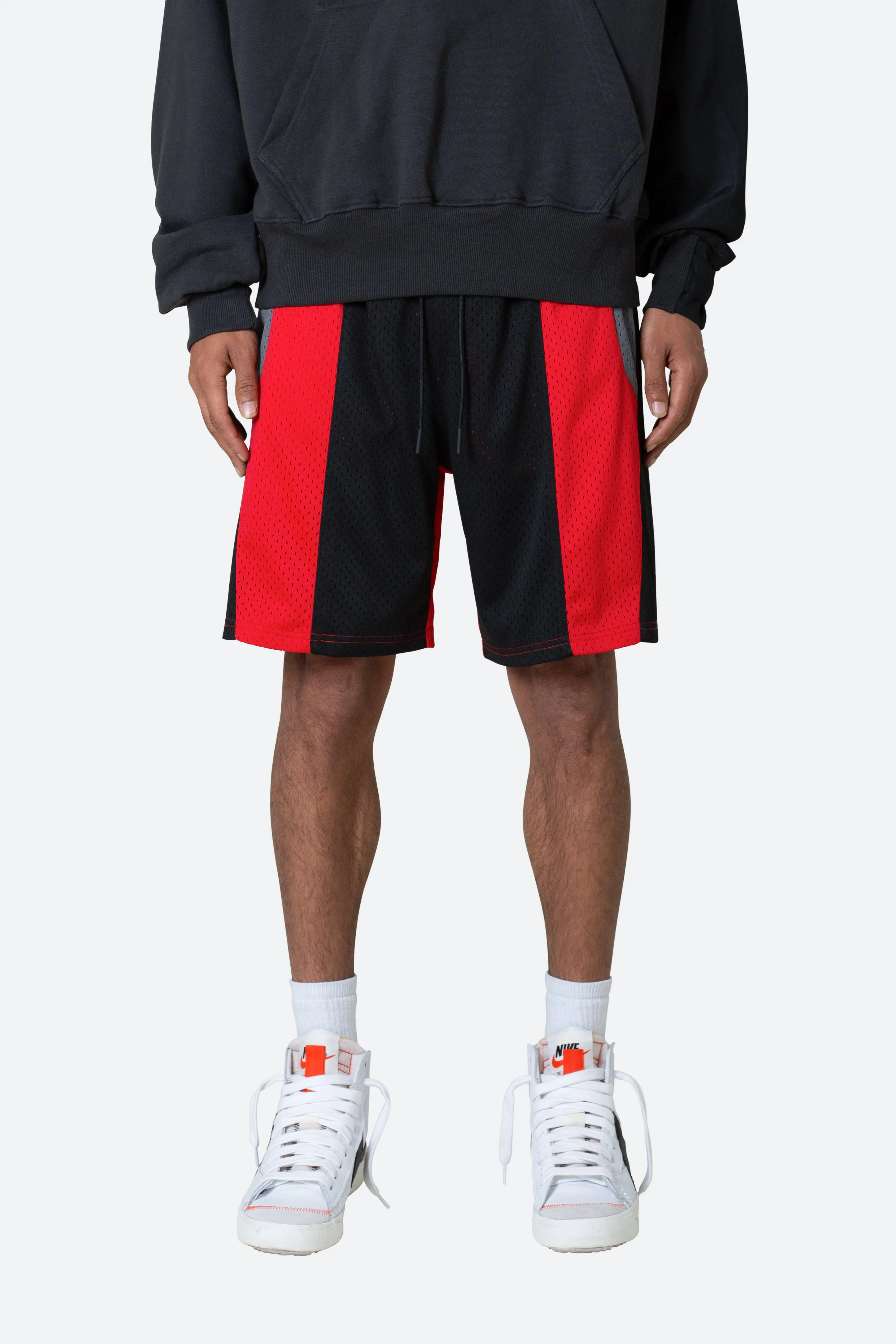 Mesh Paneled Shorts - Black/Red sold by MNML