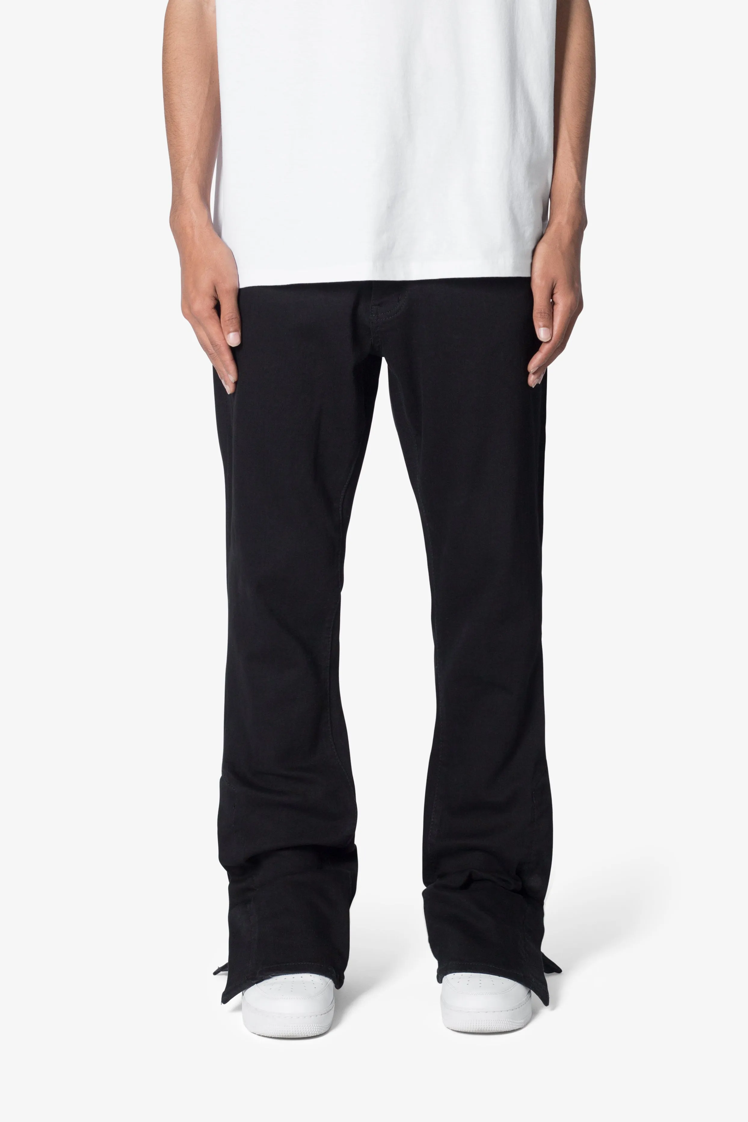 B583 Stretch Snap Flare Denim - Black sold by MNML