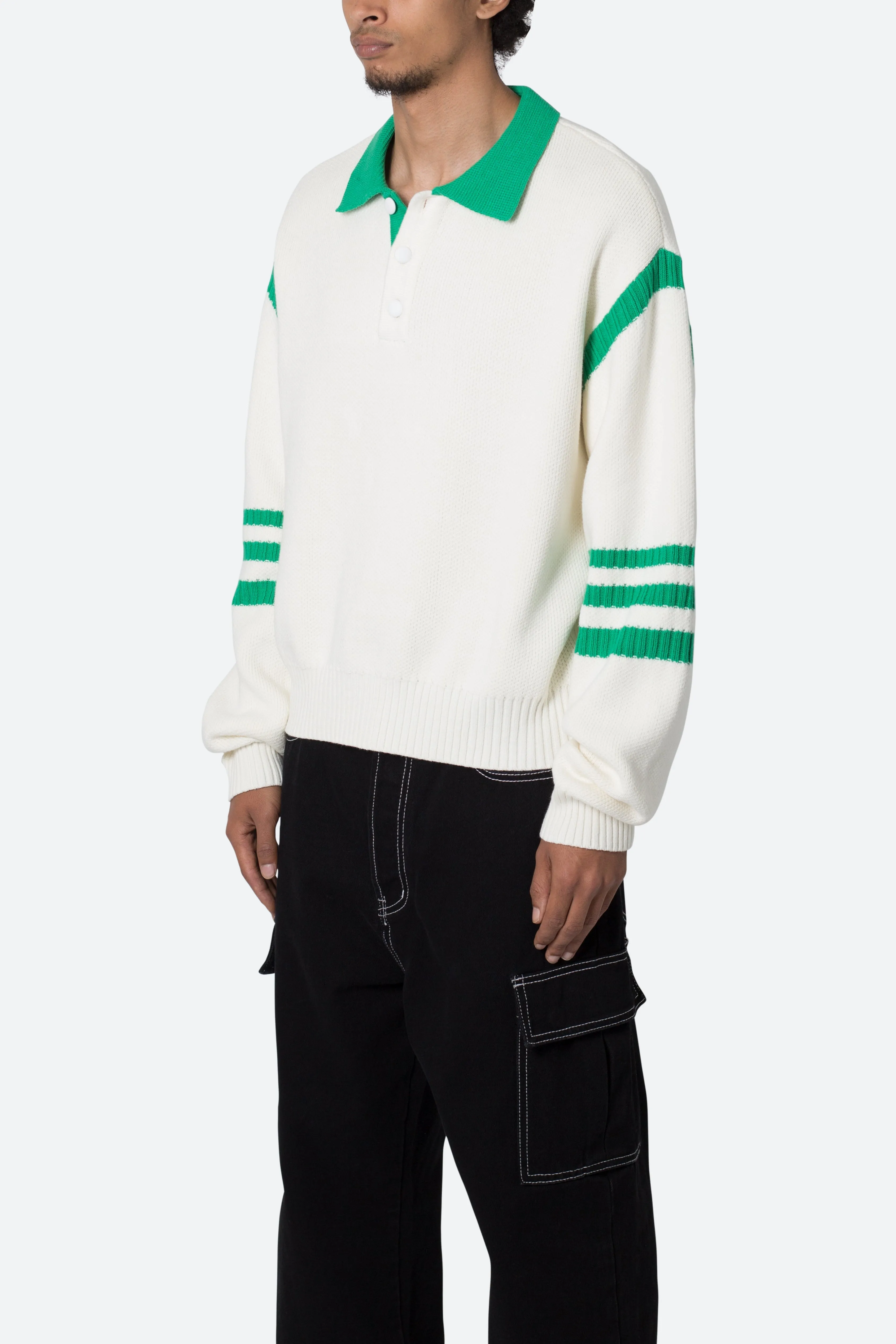Polo Knit Sweater - Green/White sold by MNML product image thumbnail 3