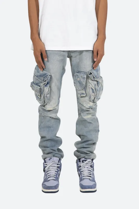 Snap Denim Cargo Pants - Vintage Blue sold by MNML