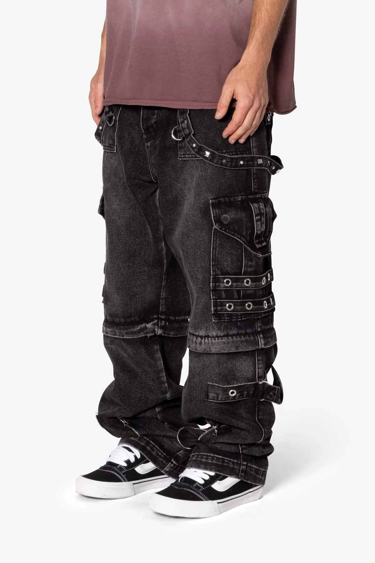 Ultra Baggy Studded Cargo Denim - Washed Black sold by MNML product image thumbnail 5