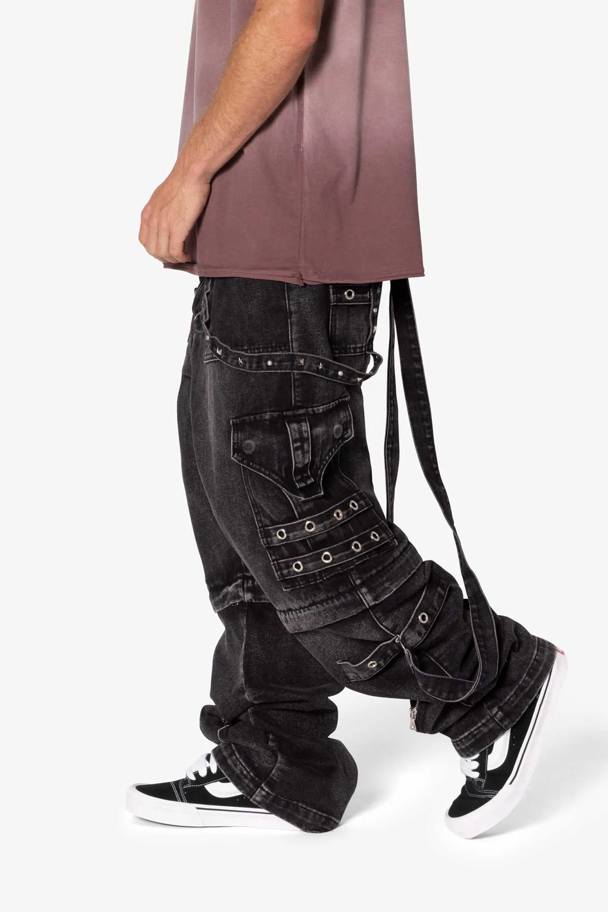 Ultra Baggy Studded Cargo Denim - Washed Black sold by MNML product image thumbnail 2