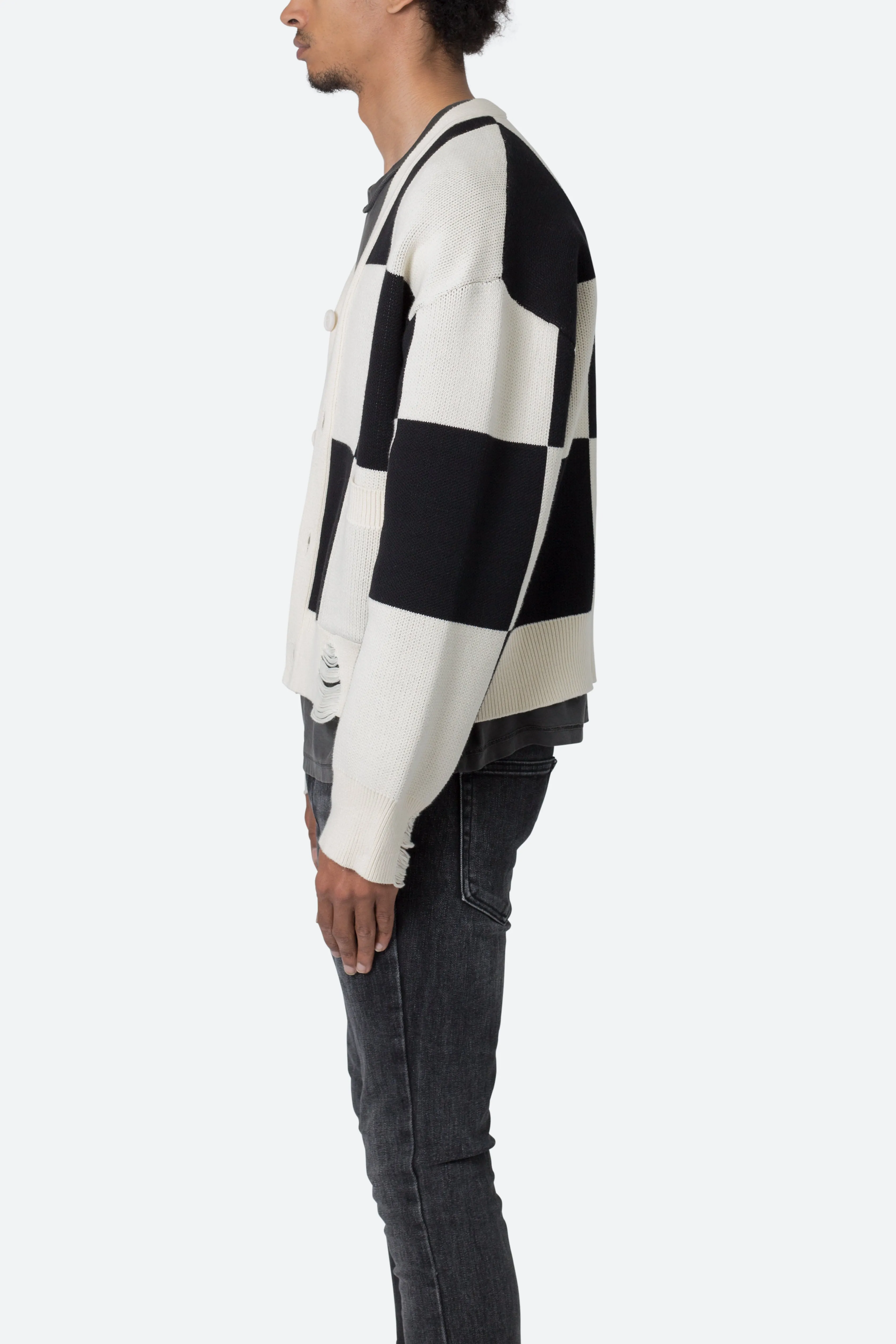 Checkered Cardigan - Black/White sold by MNML product image thumbnail 4