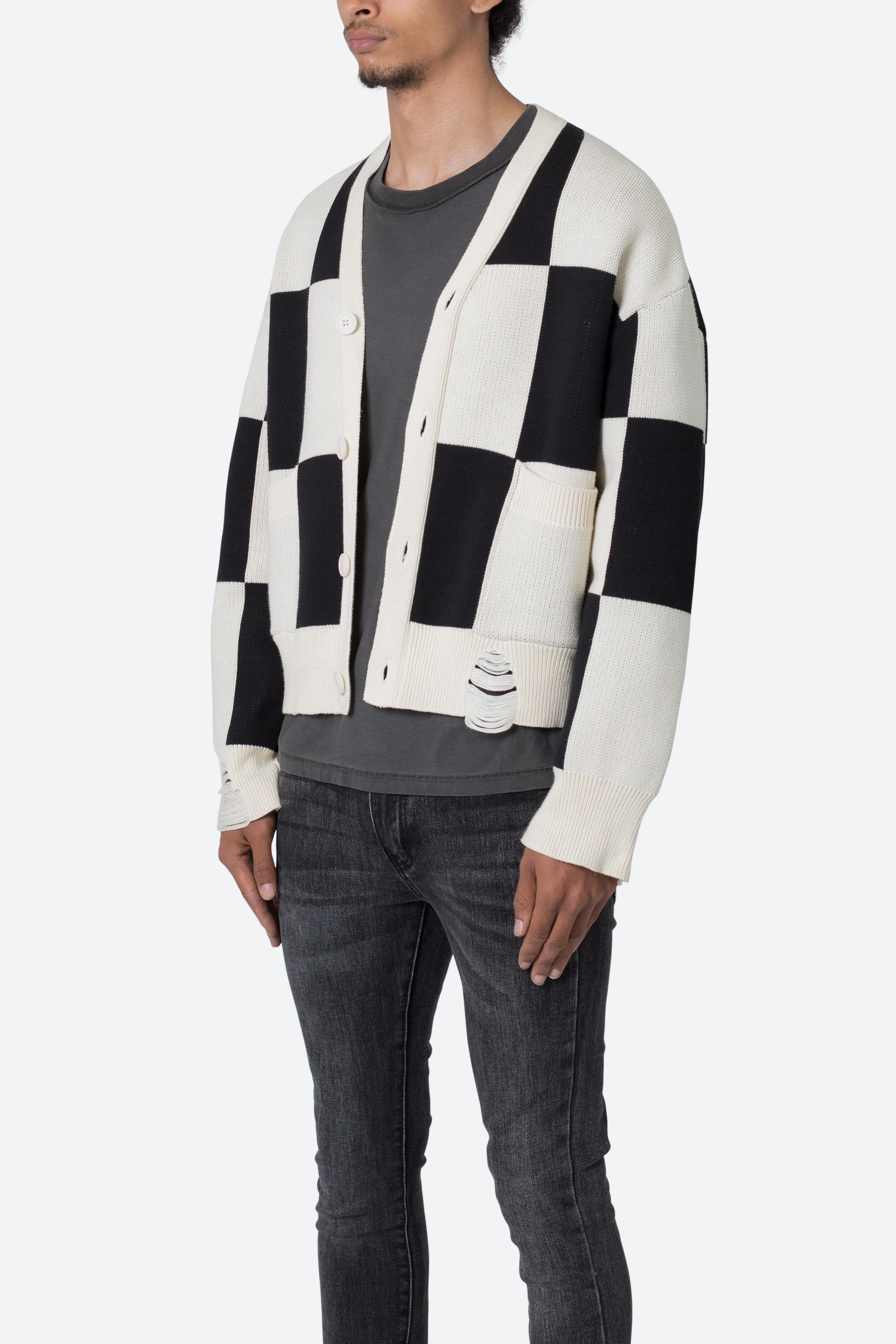 Checkered Cardigan - Black/White sold by MNML product image thumbnail 3
