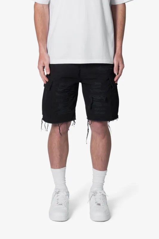 Distressed Cargo Shorts - Washed Black sold by MNML