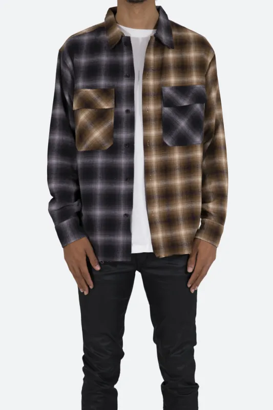 Mismatch Flannel Shirt - Brown/Grey sold by MNML