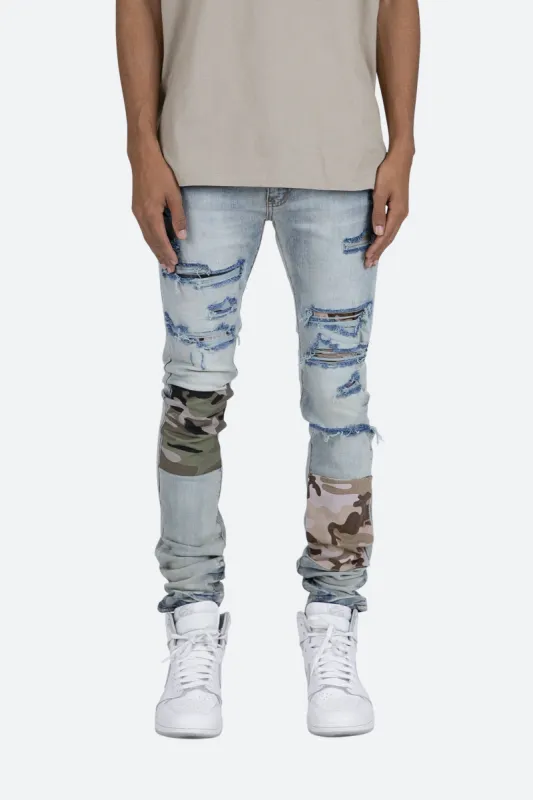 X408 Repaired Skinny Denim - Blue sold by MNML