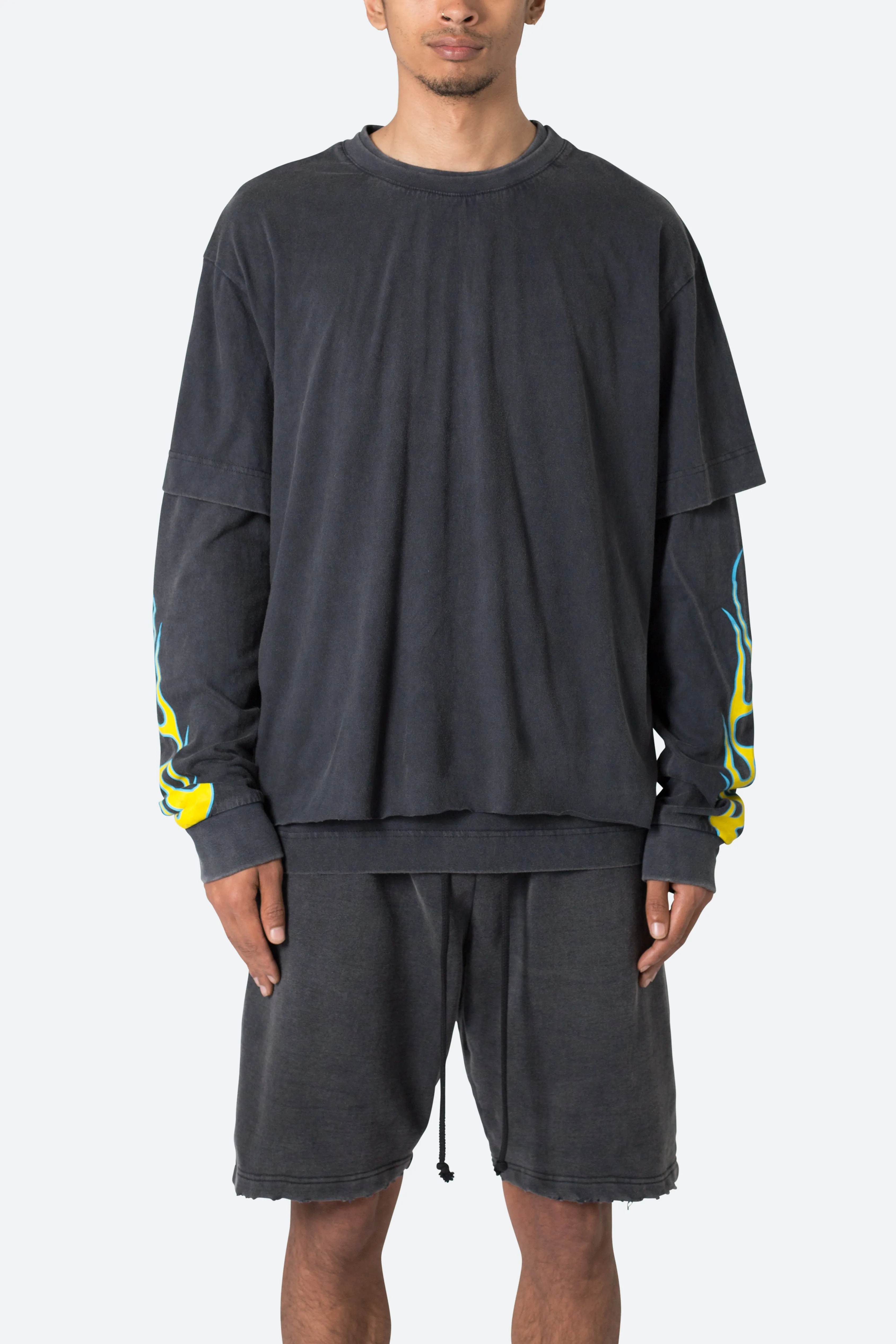 Flame Double Layer L/S Tee - Black sold by MNML