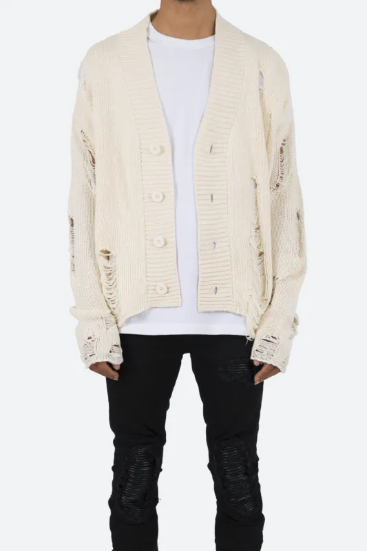 Distressed Cardigan - Off White sold by MNML