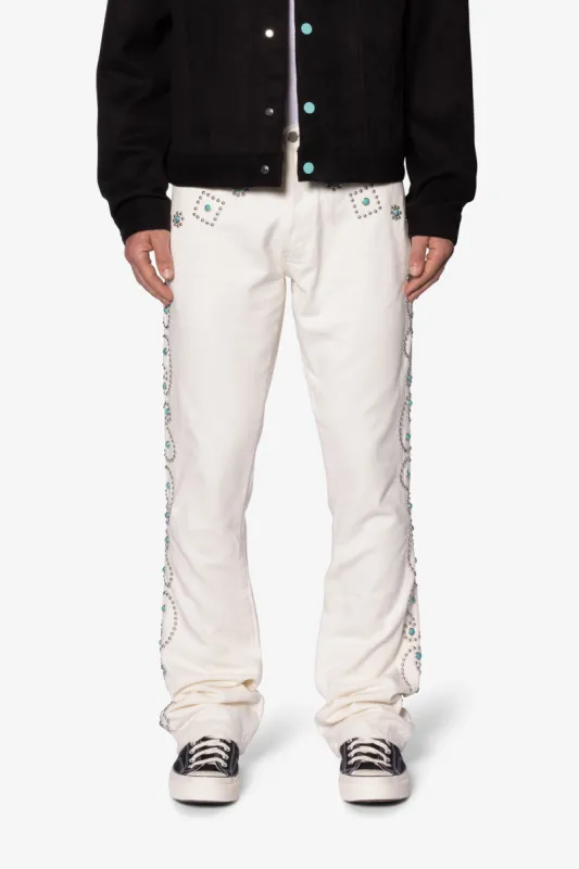 B660 Paisley Stud Flare Pants - Ivory sold by MNML