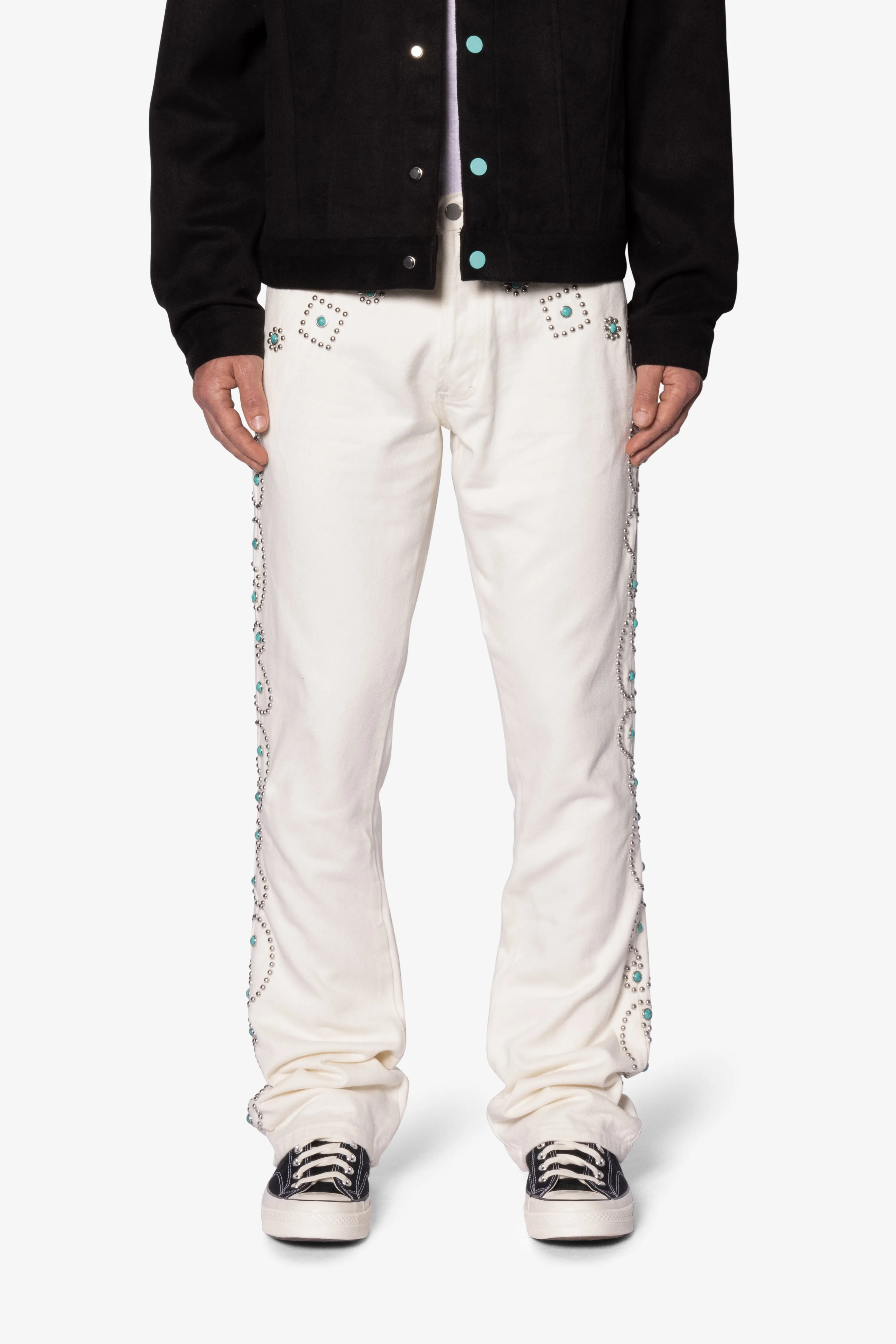 B660 Paisley Stud Flare Pants - Ivory sold by MNML