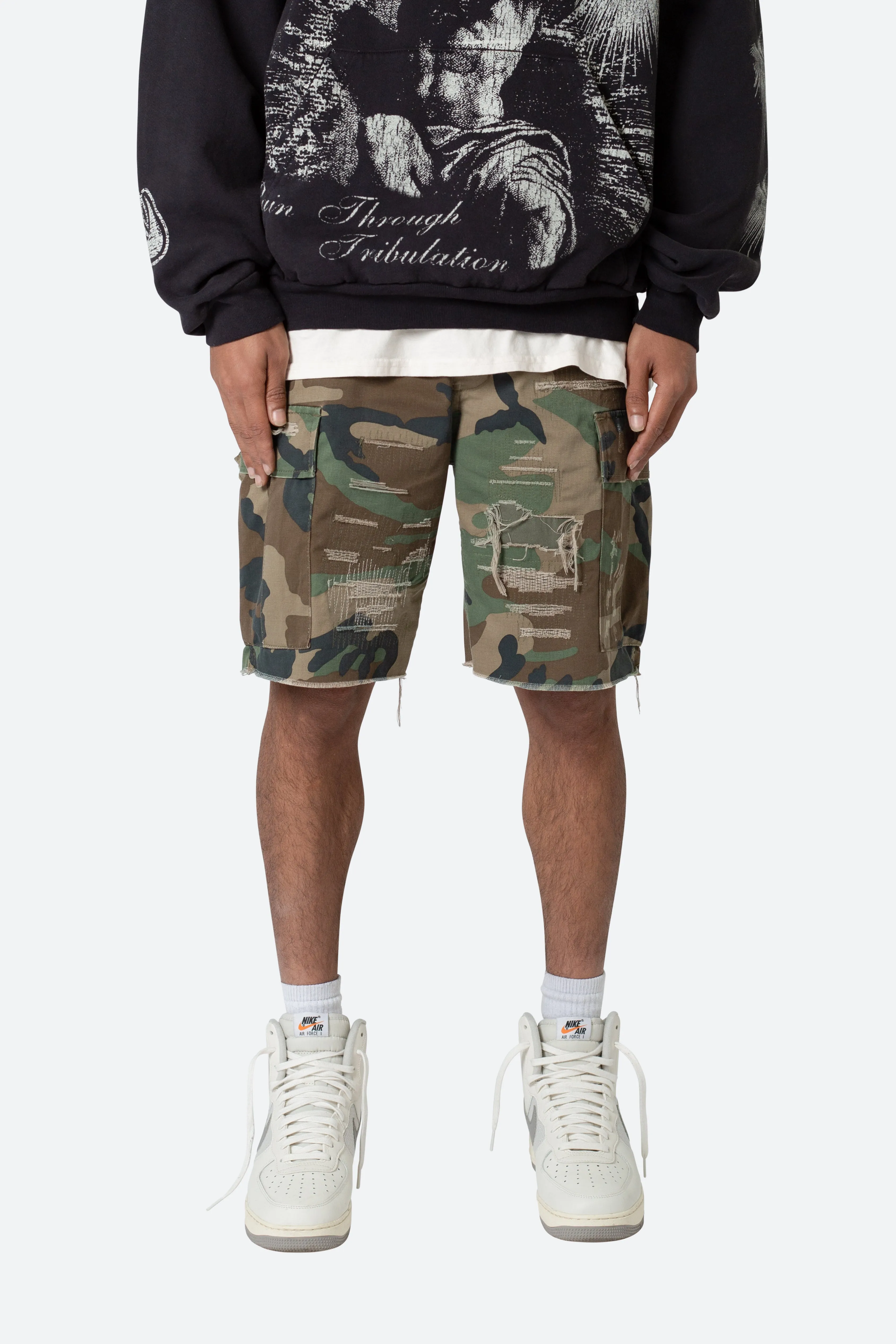 Distressed Cargo Shorts - Camo sold by MNML product image thumbnail 2
