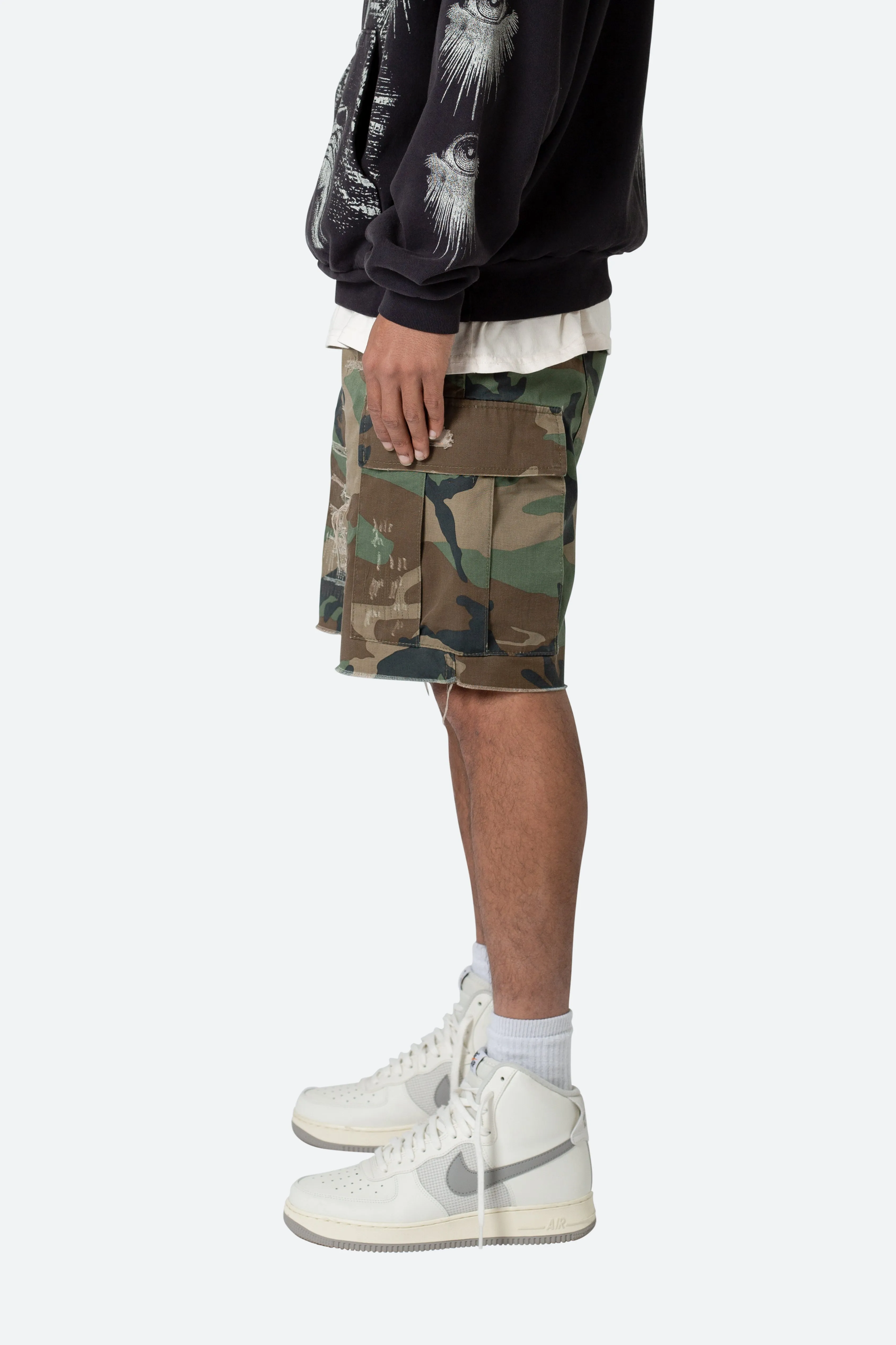 Distressed Cargo Shorts - Camo sold by MNML product image thumbnail 4