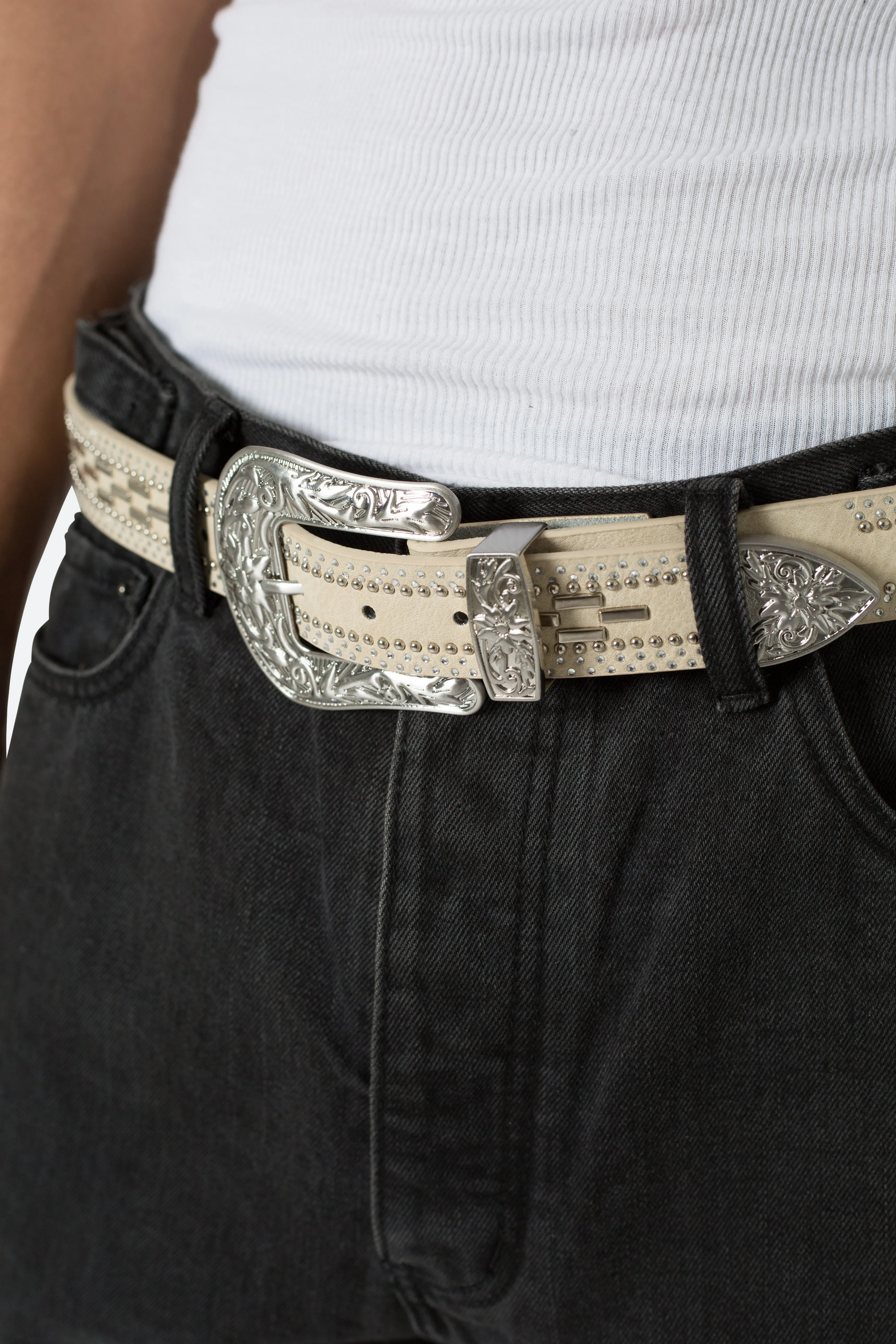 Metal Studded Belt - Cream sold by MNML product image thumbnail 5