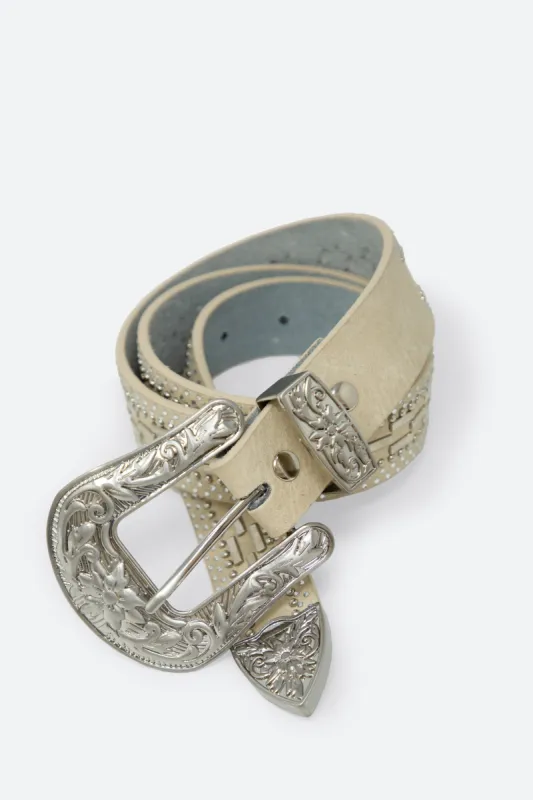 Metal Studded Belt - Cream sold by MNML