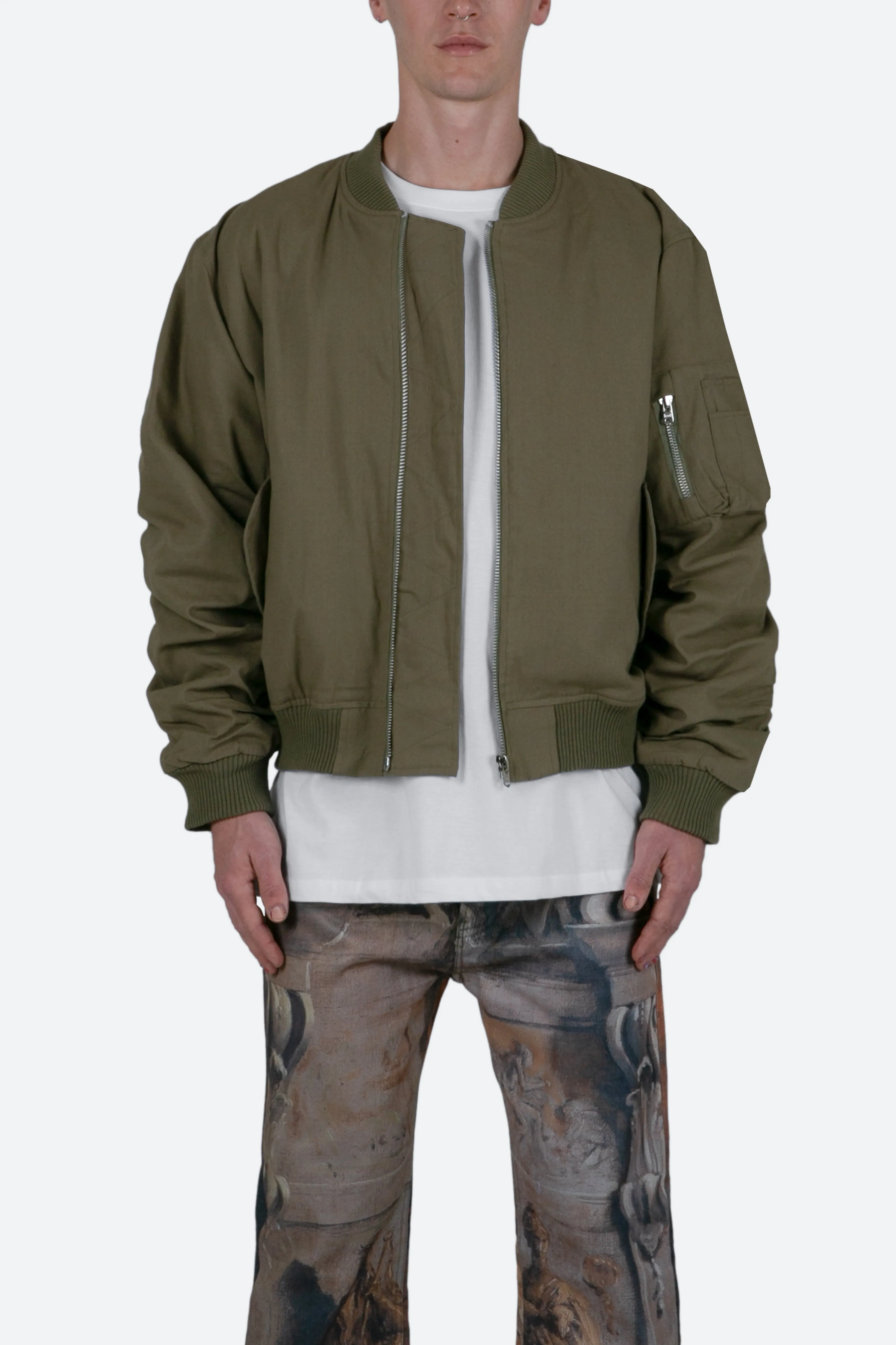 Ruched Bomber Jacket - Olive sold by MNML