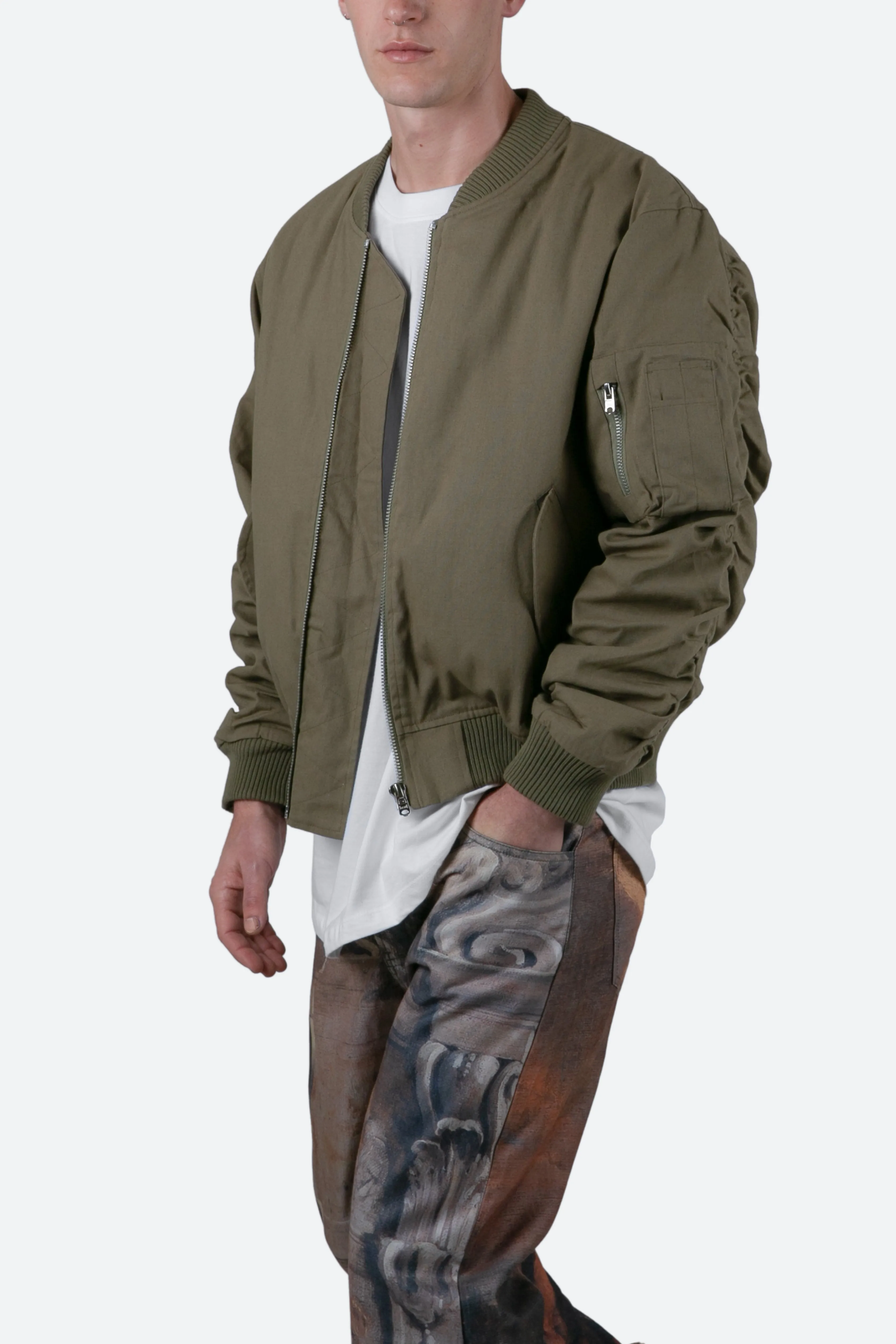 Ruched Bomber Jacket - Olive sold by MNML product image thumbnail 2