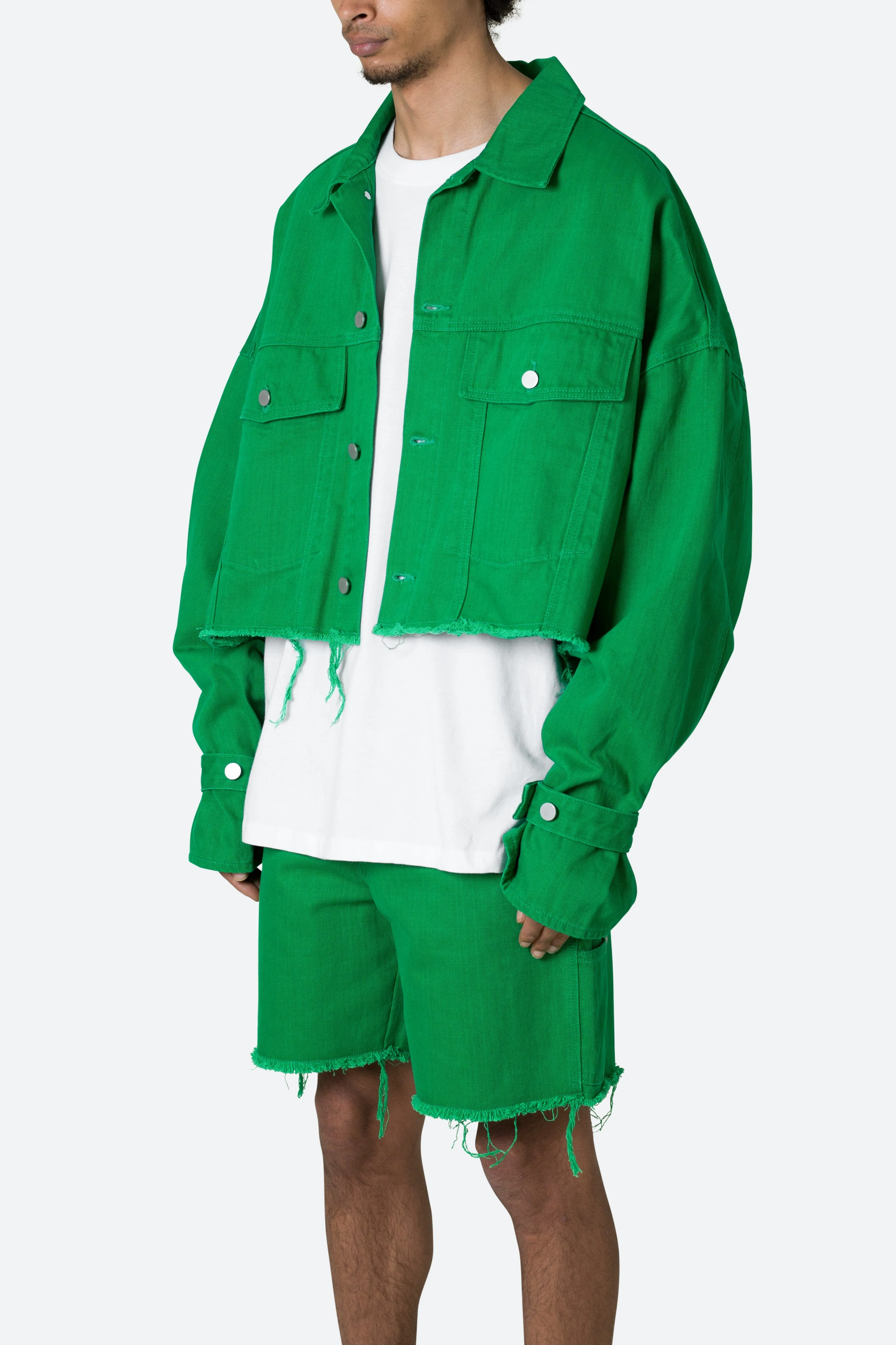 Frayed Denim Jacket - Green sold by MNML product image thumbnail 4