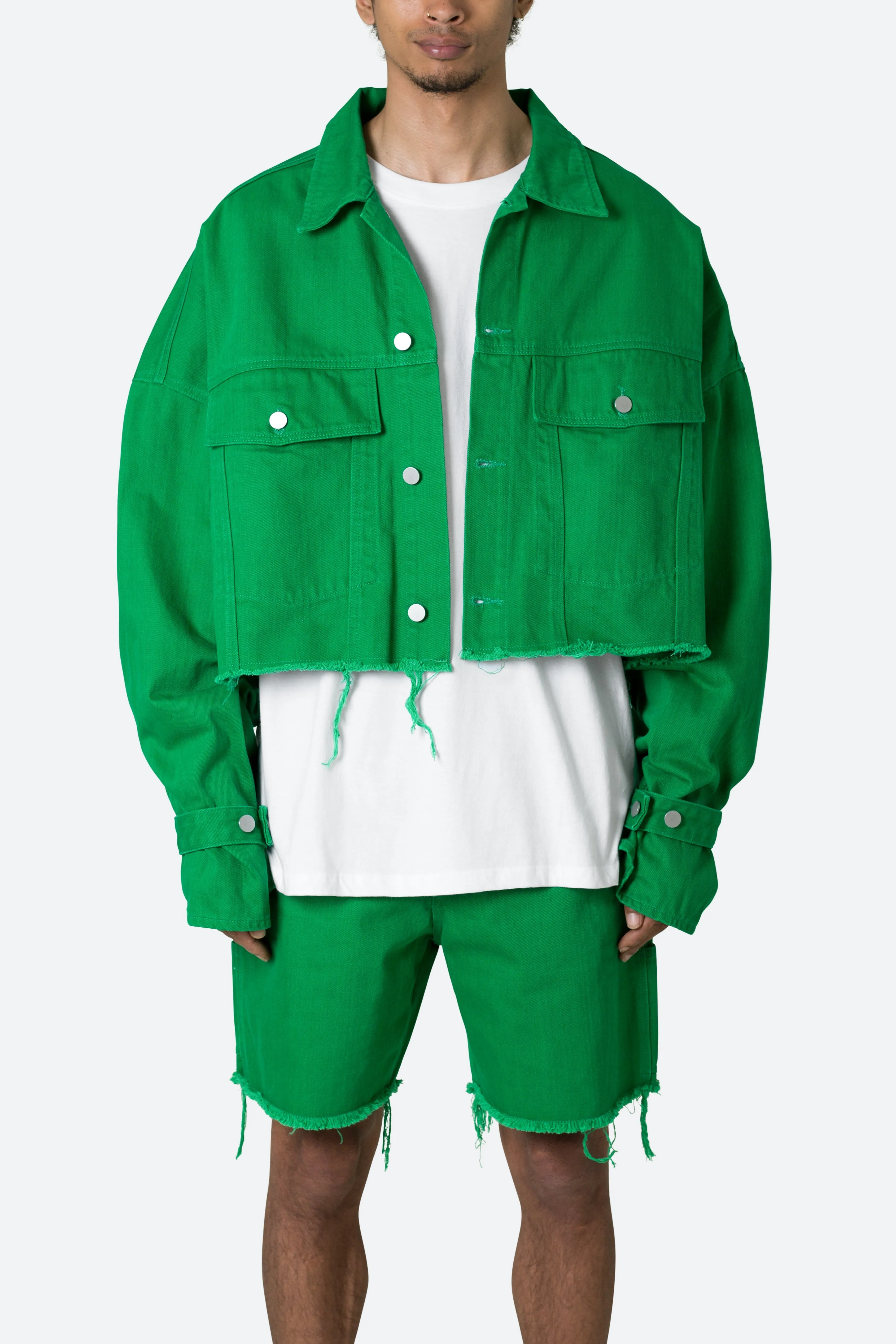 Frayed Denim Jacket - Green sold by MNML product image thumbnail 3