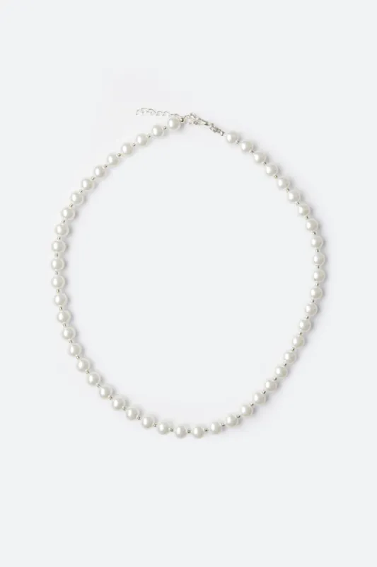 Pearl and Metal Bead Necklace - Off White sold by MNML