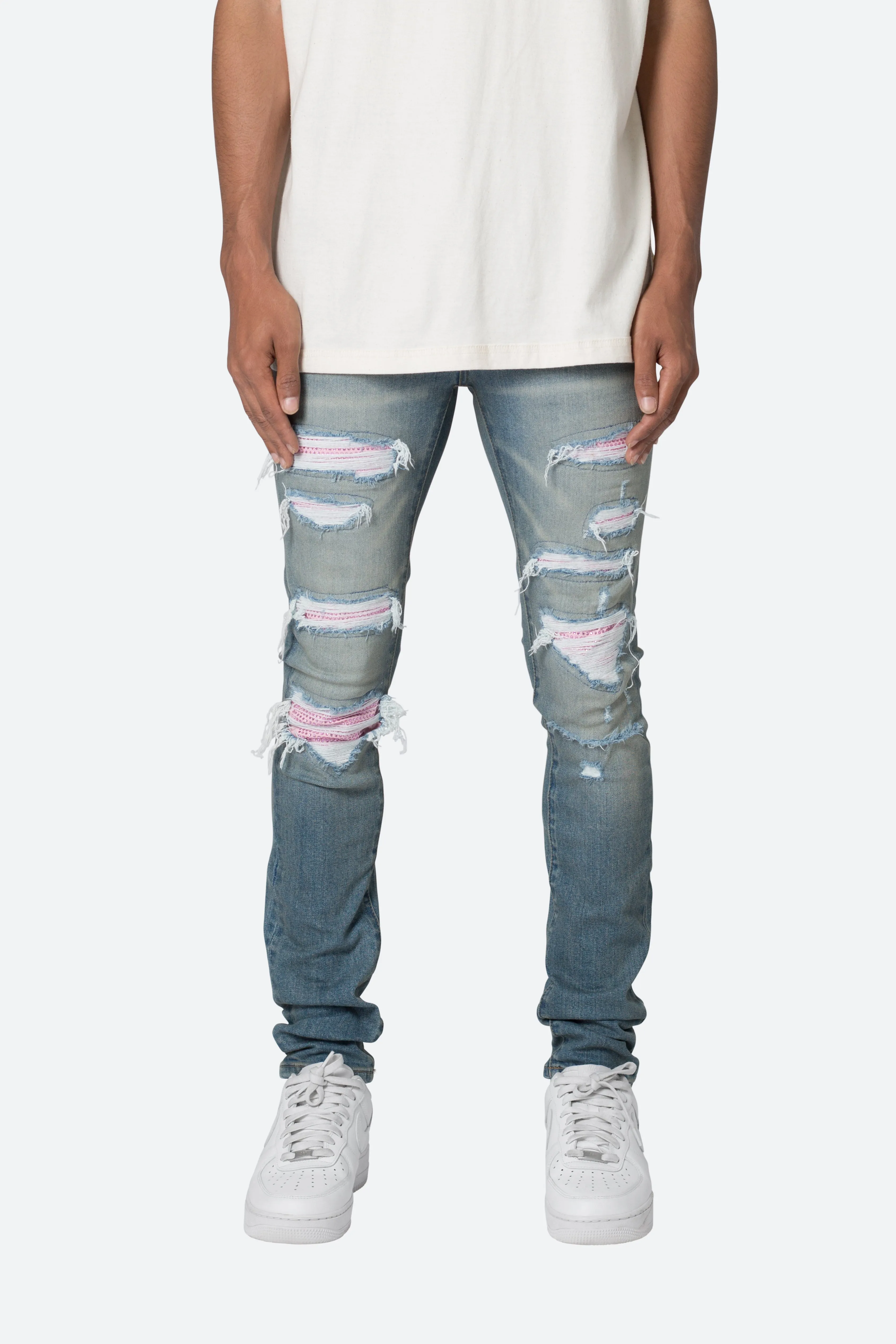 X555 Crystal Skinny Denim - Blue/Pink sold by MNML