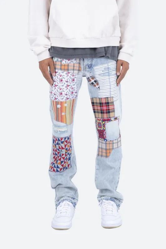 V291 Patchwork Baggy Denim - Light Blue sold by MNML