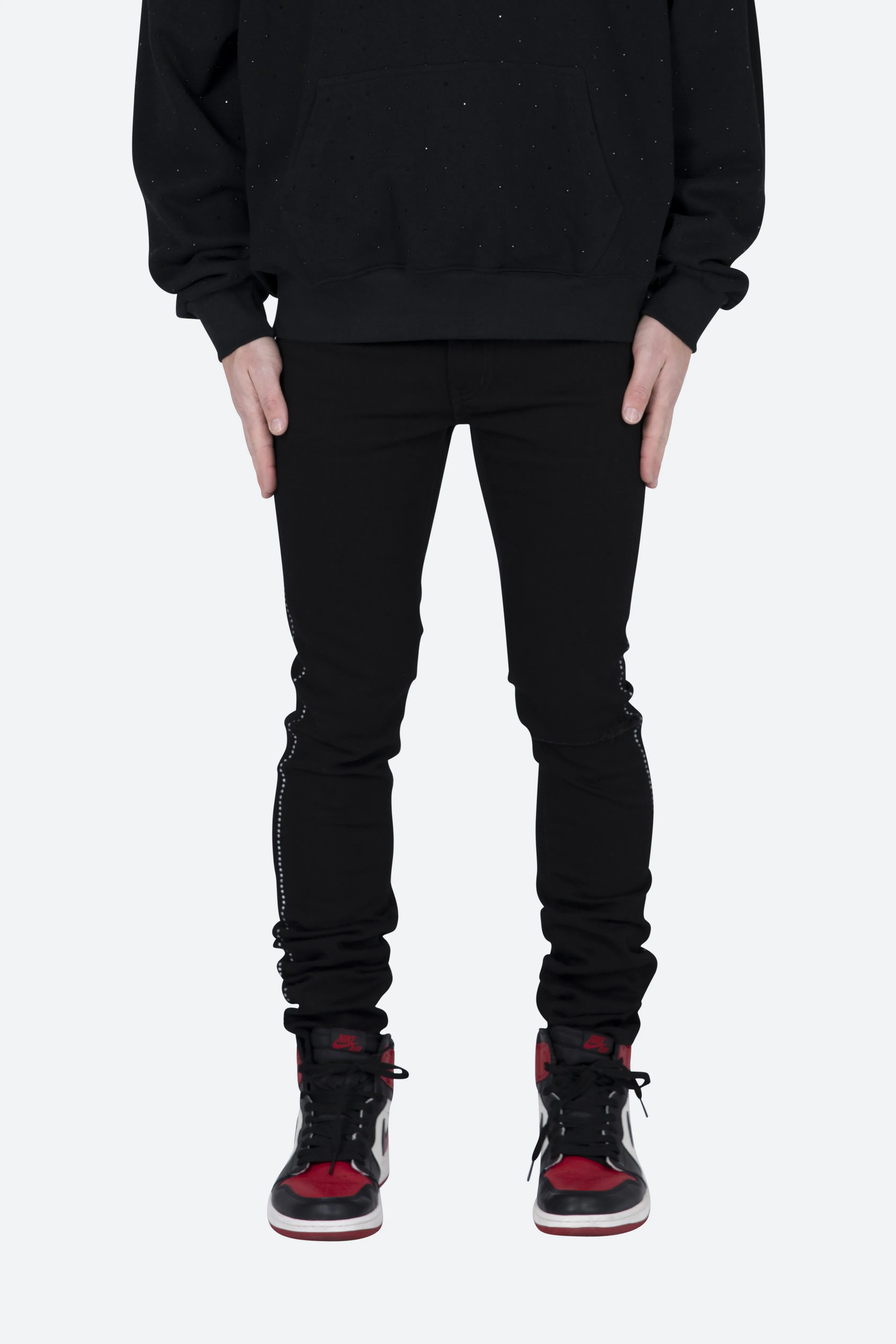 X457 Rhinestone Skinny Denim - Black sold by MNML