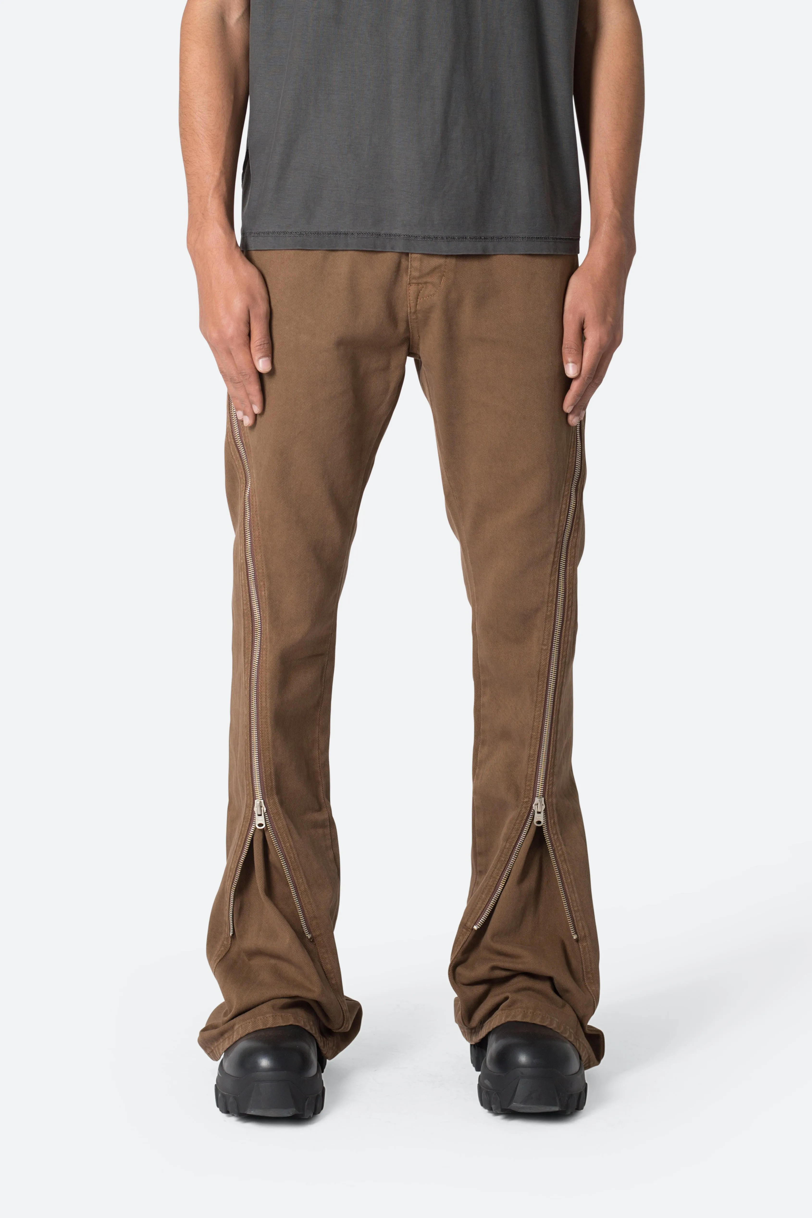 D519 Zipper Flare Denim - Brown sold by MNML