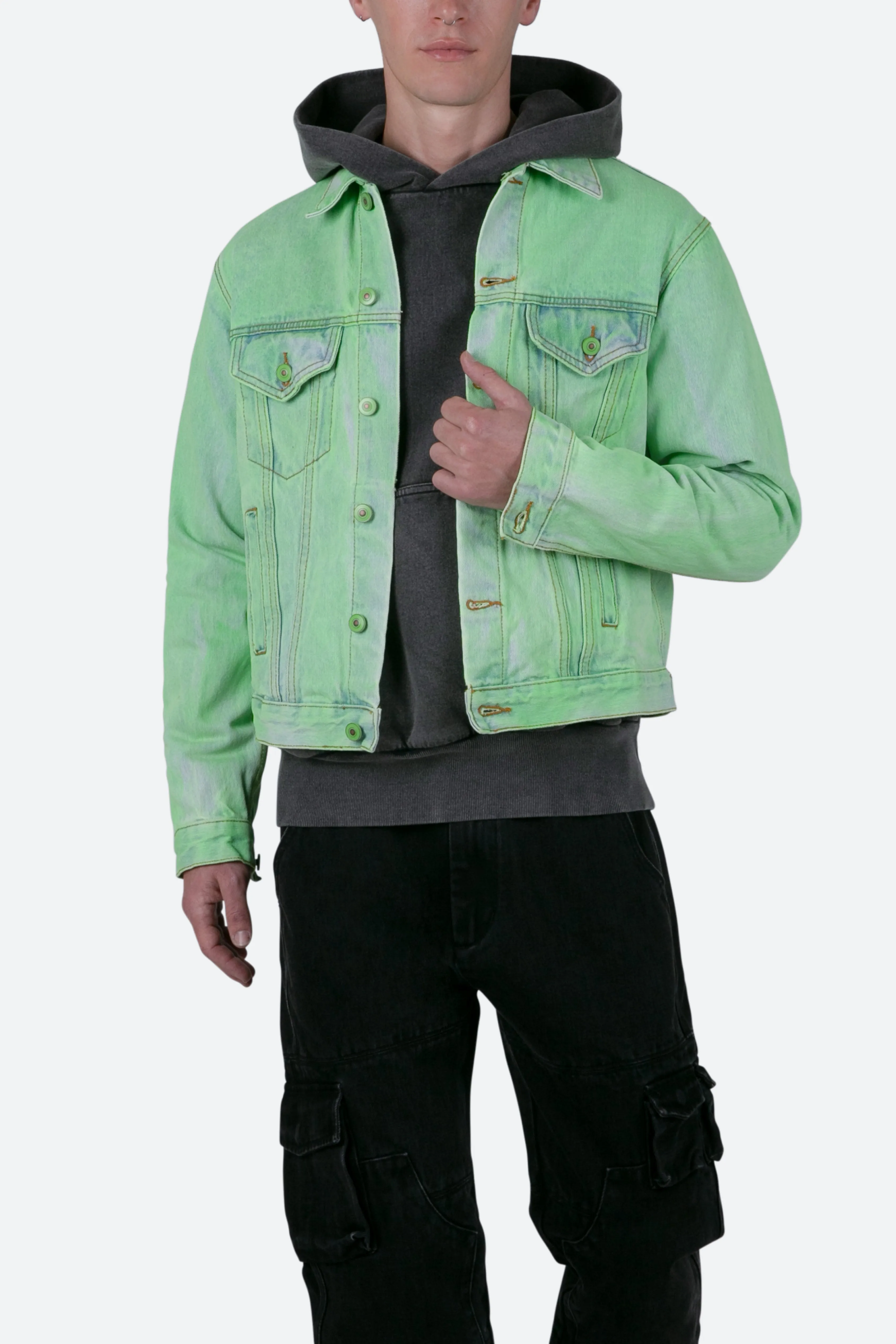 Painted Denim Trucker Jacket - Green sold by MNML product image thumbnail 2