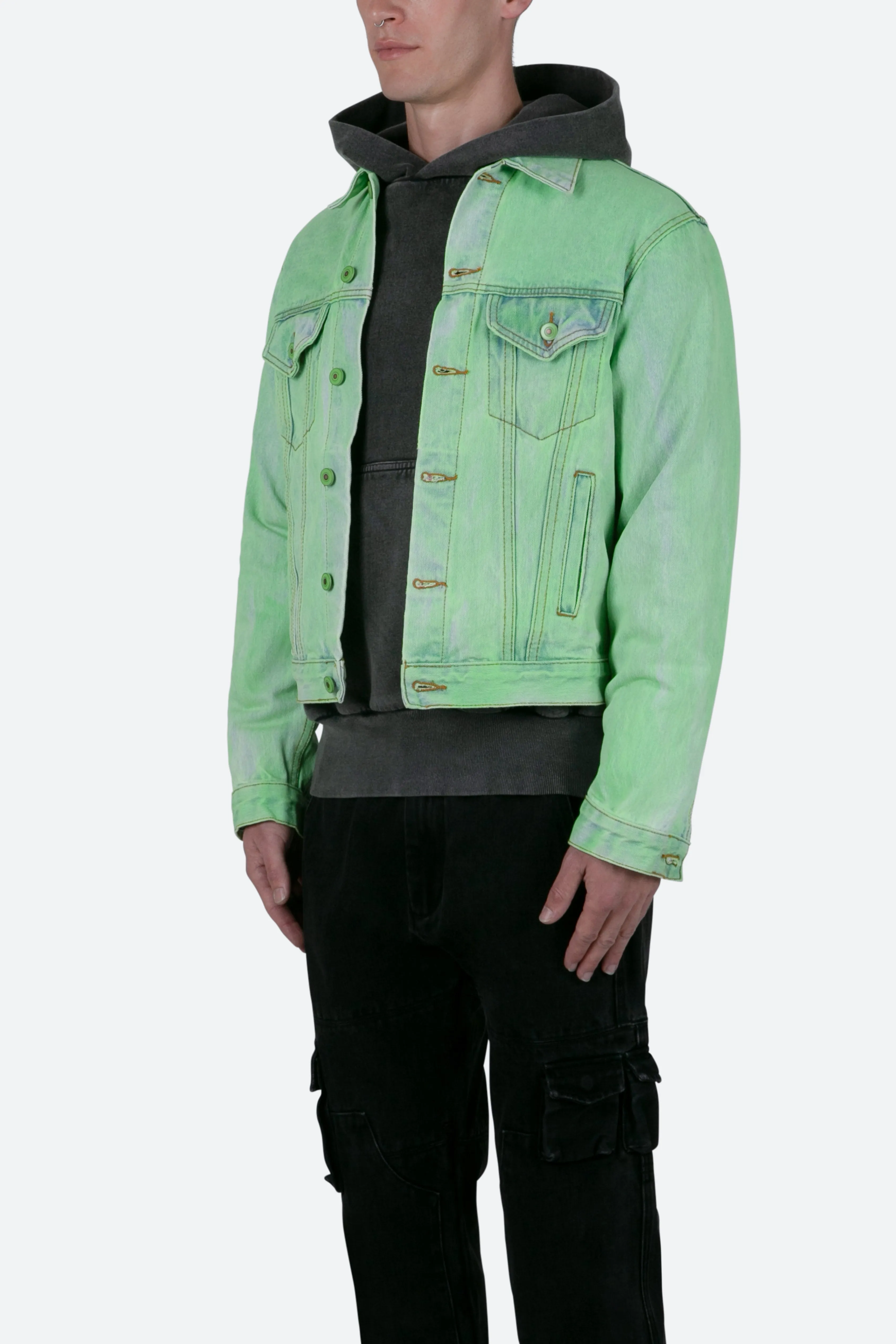 Painted Denim Trucker Jacket - Green sold by MNML product image thumbnail 4