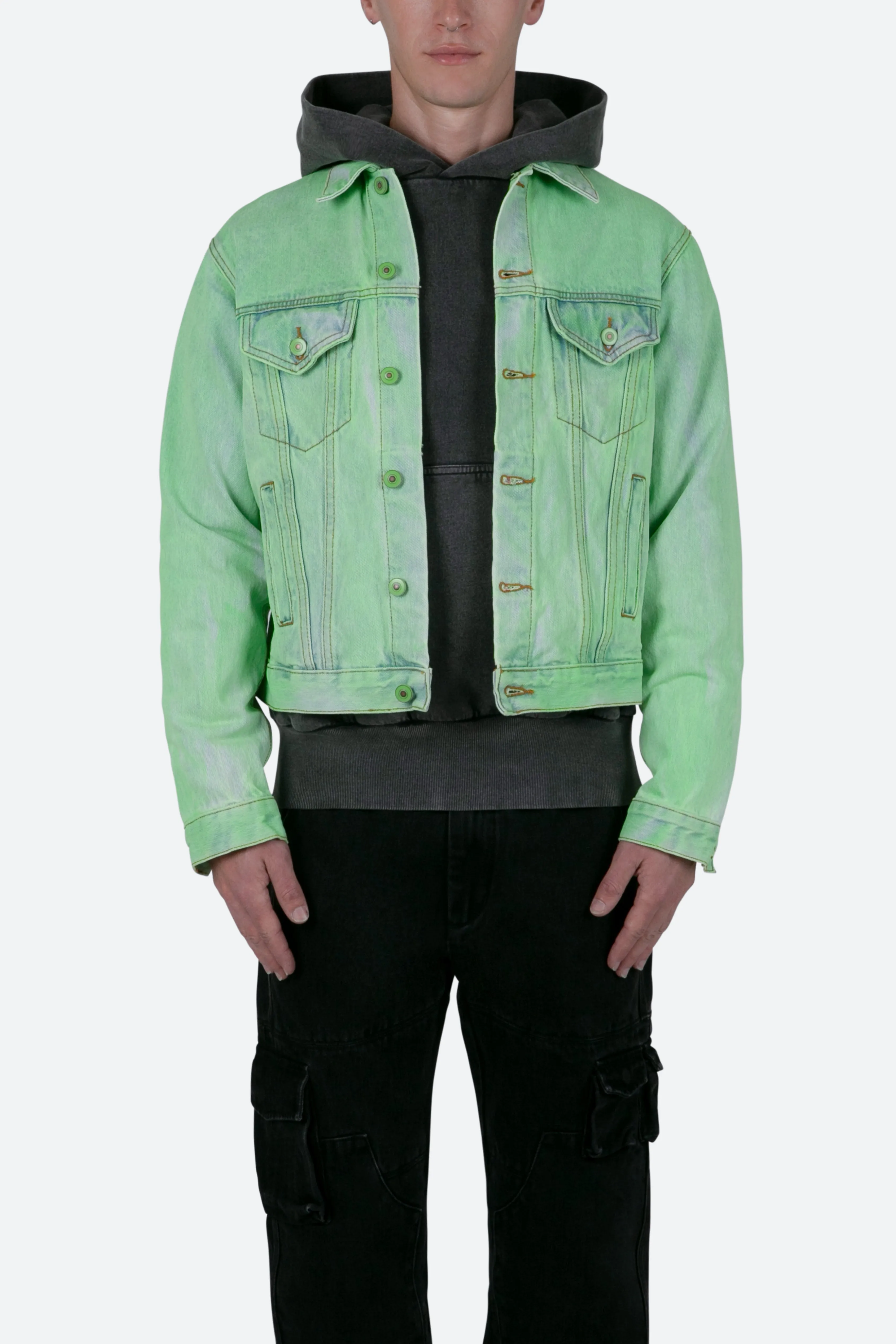 Painted Denim Trucker Jacket - Green sold by MNML