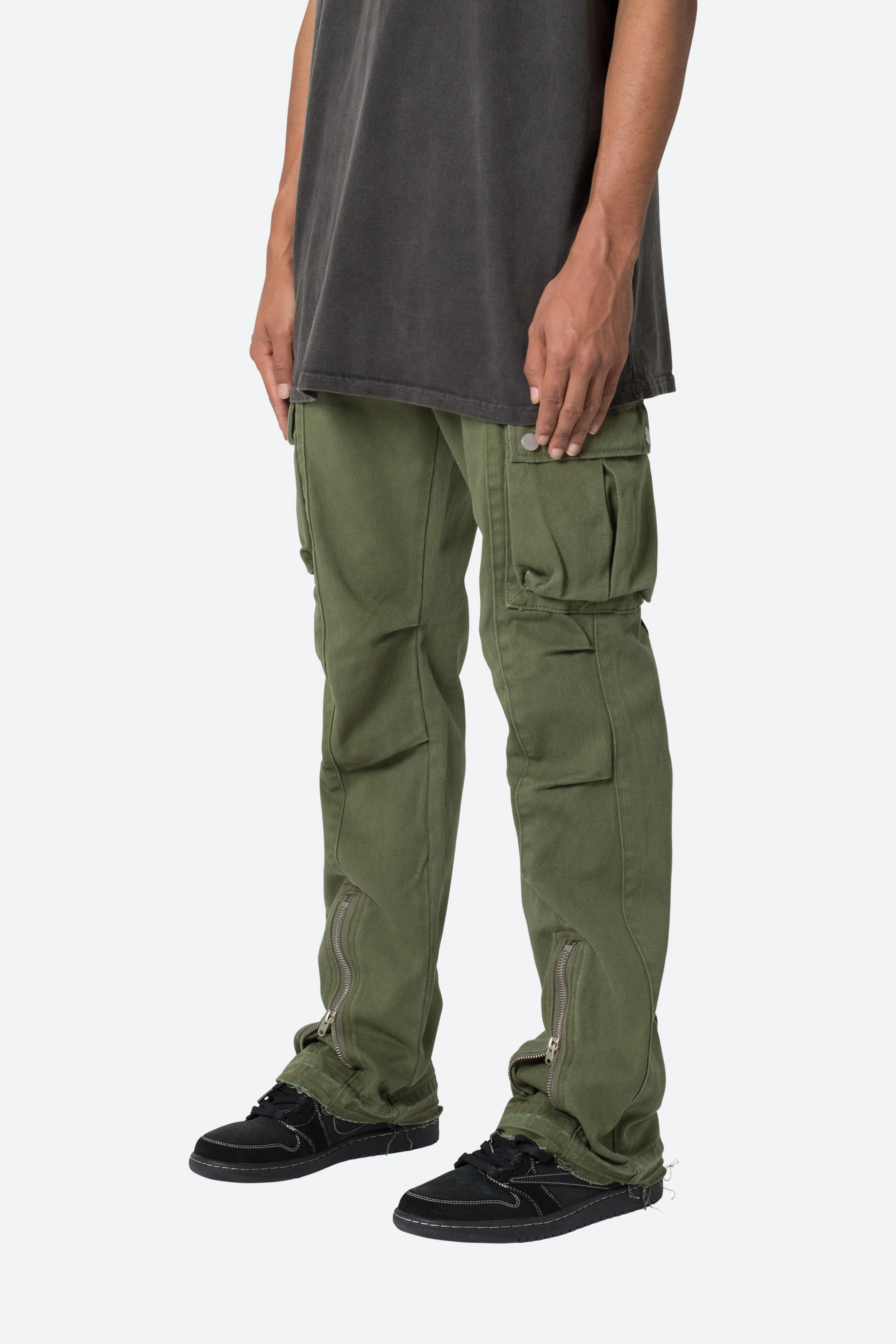 Front Zip Flare Cargo Pants - Olive sold by MNML product image thumbnail 3