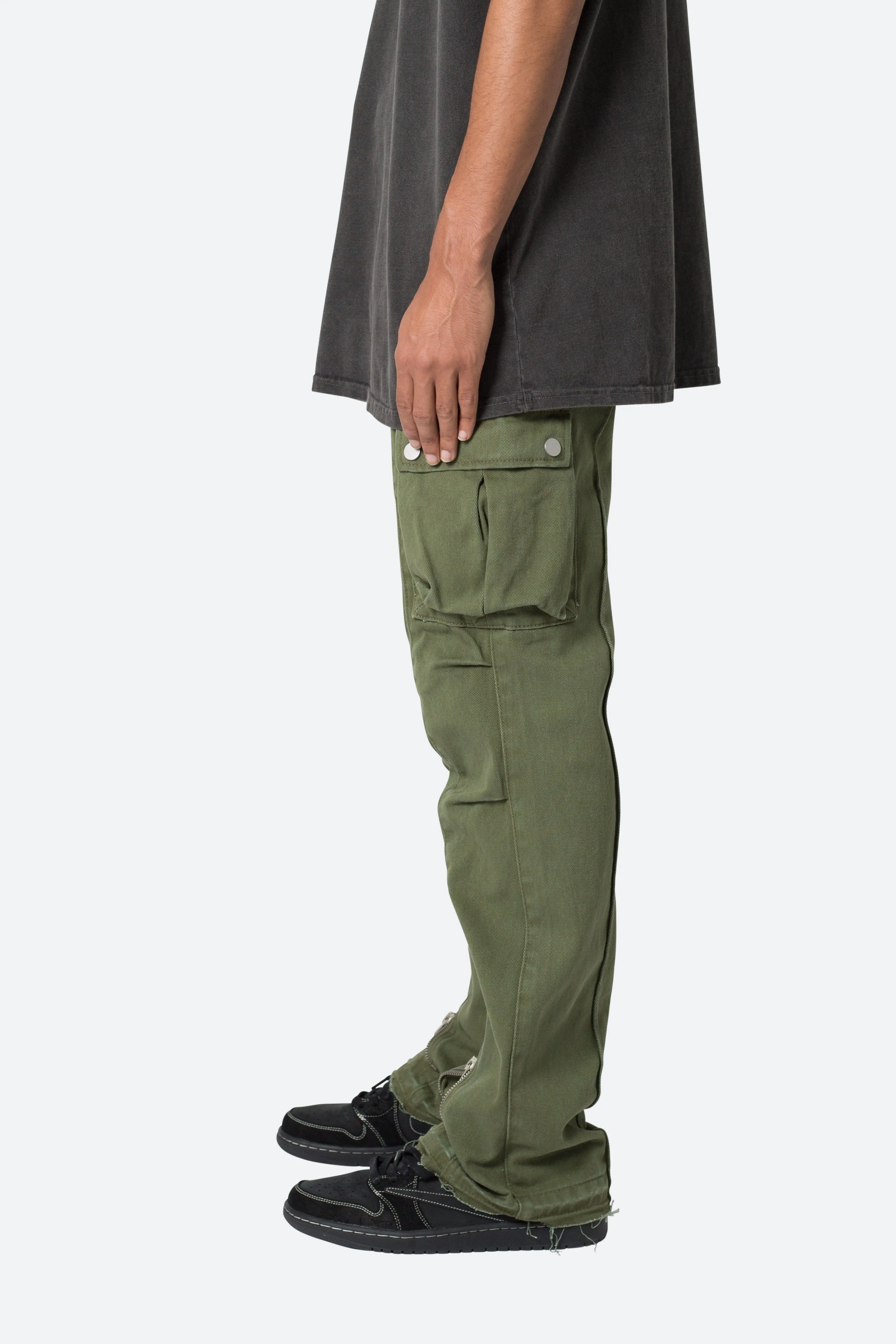 Front Zip Flare Cargo Pants - Olive sold by MNML product image thumbnail 4