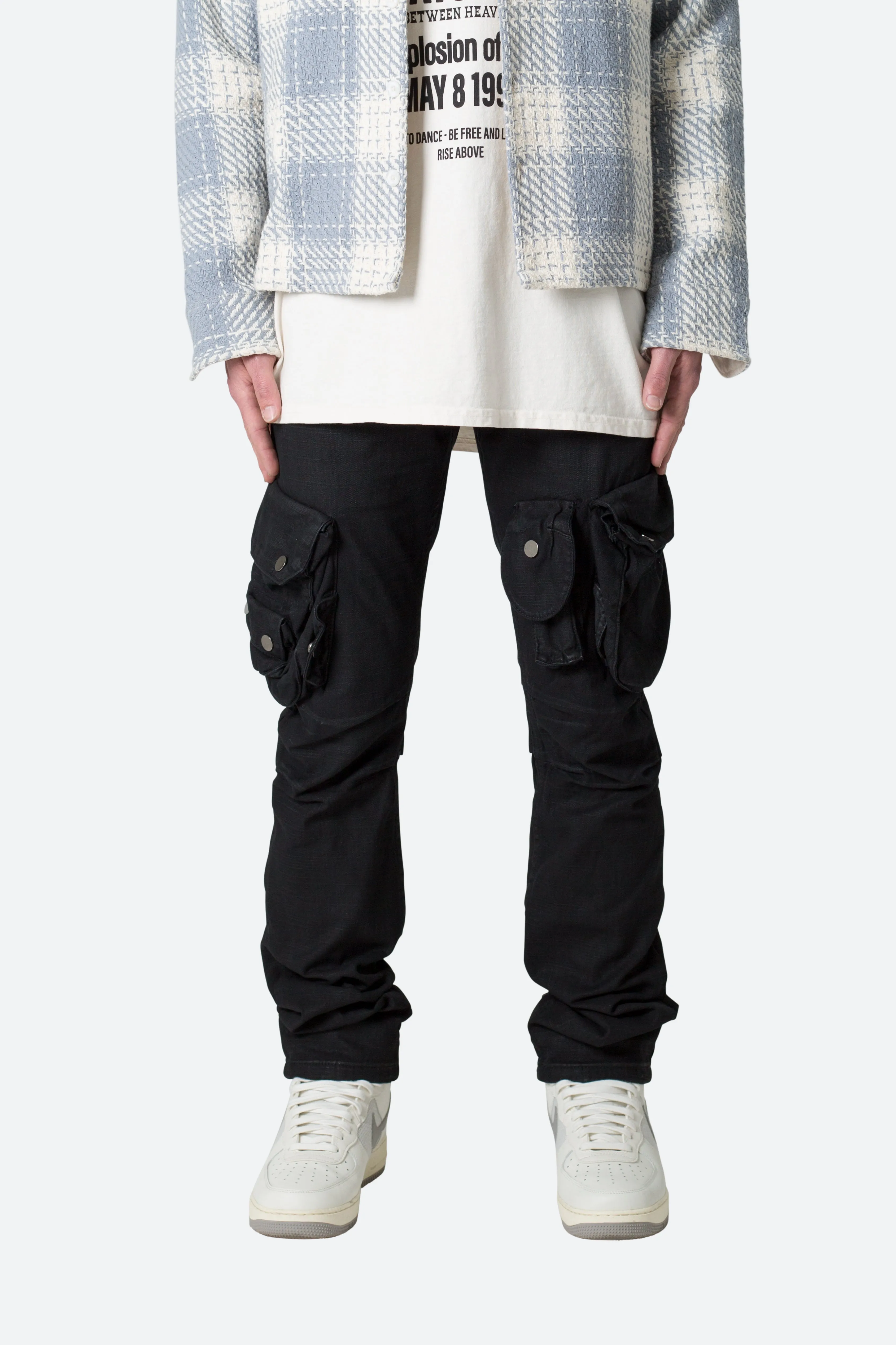 Waxed Denim Cargo Pants - Black sold by MNML