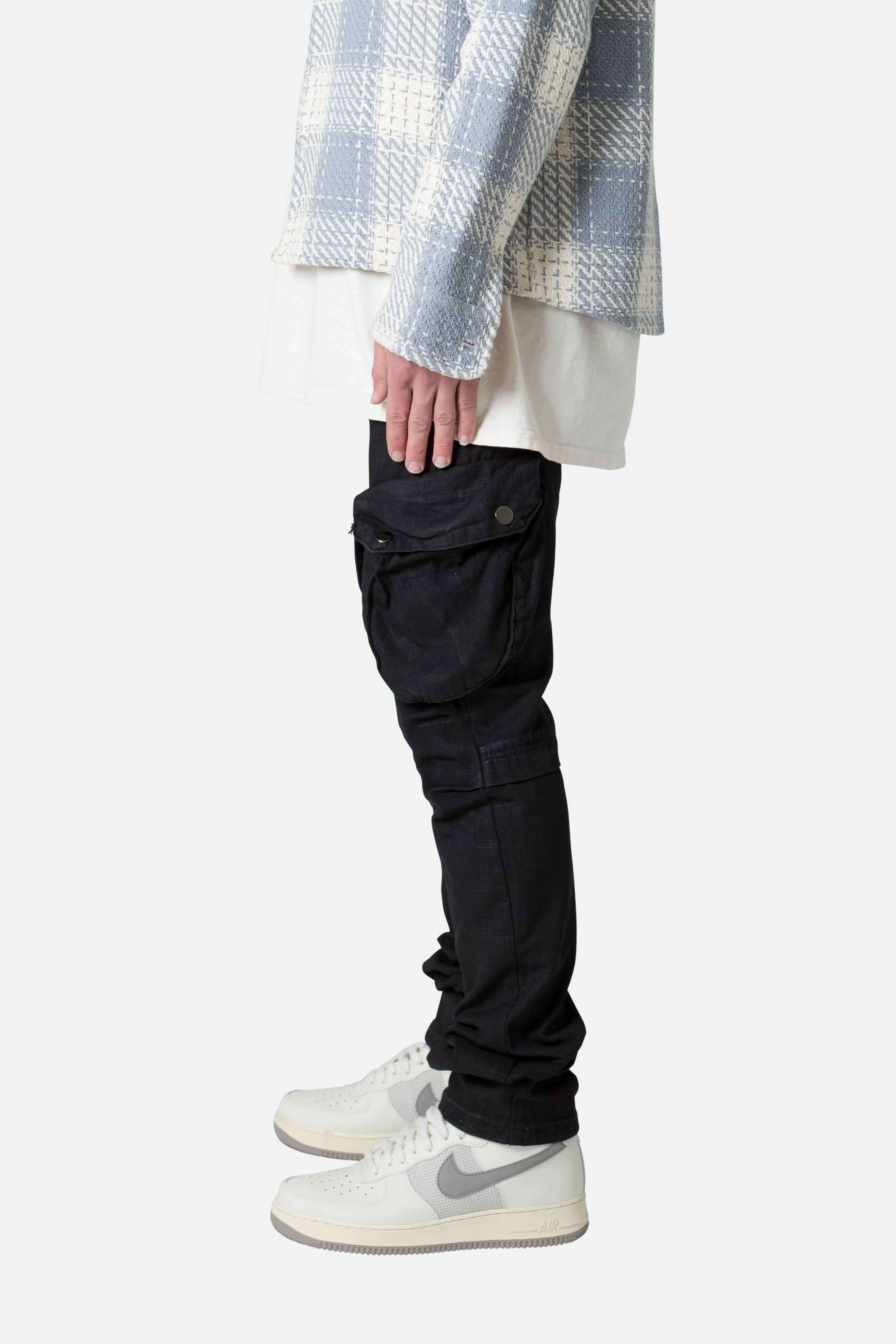 Waxed Denim Cargo Pants - Black sold by MNML product image thumbnail 5