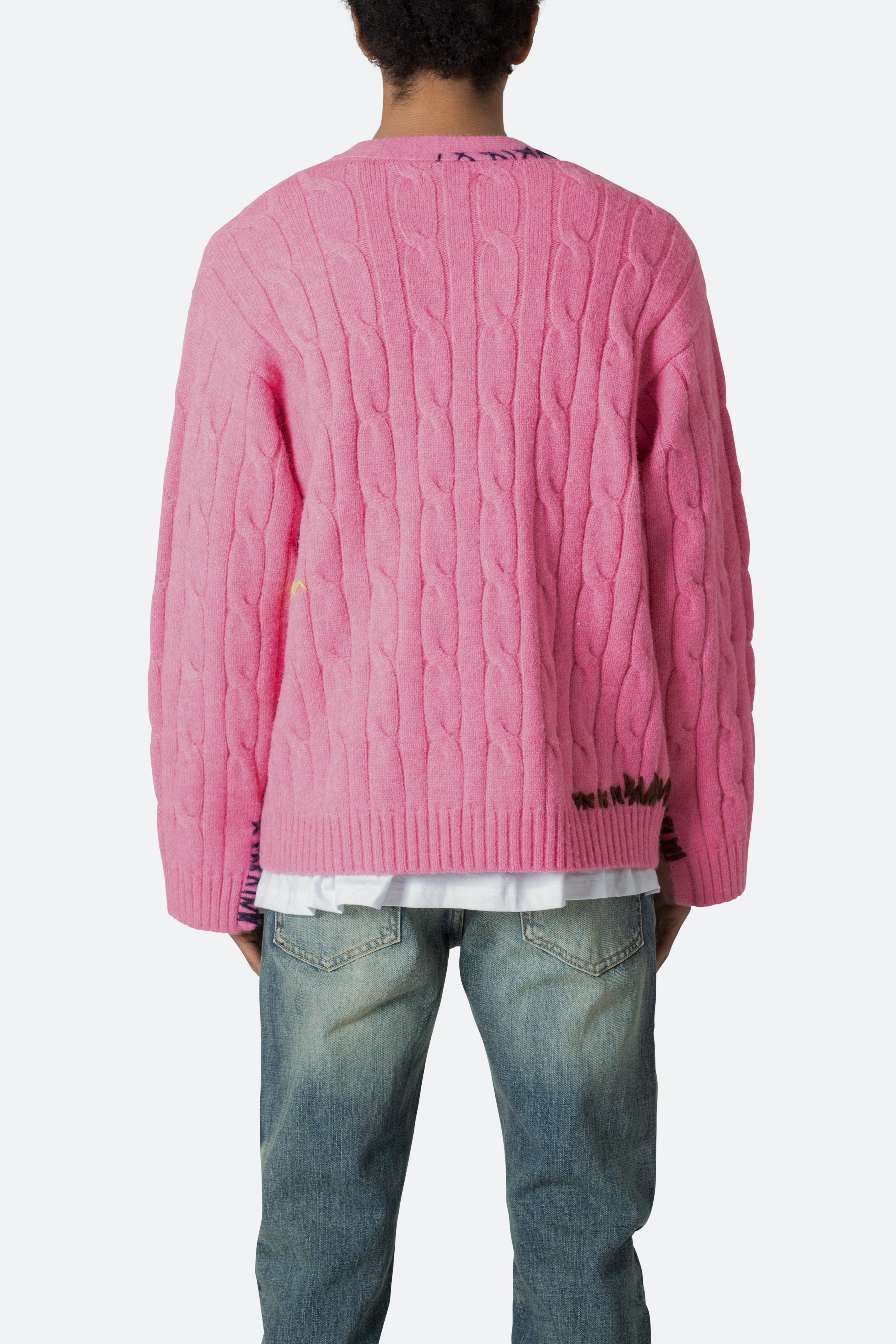 Cable Knit Cardigan Sweater - Pink sold by MNML product image thumbnail 5