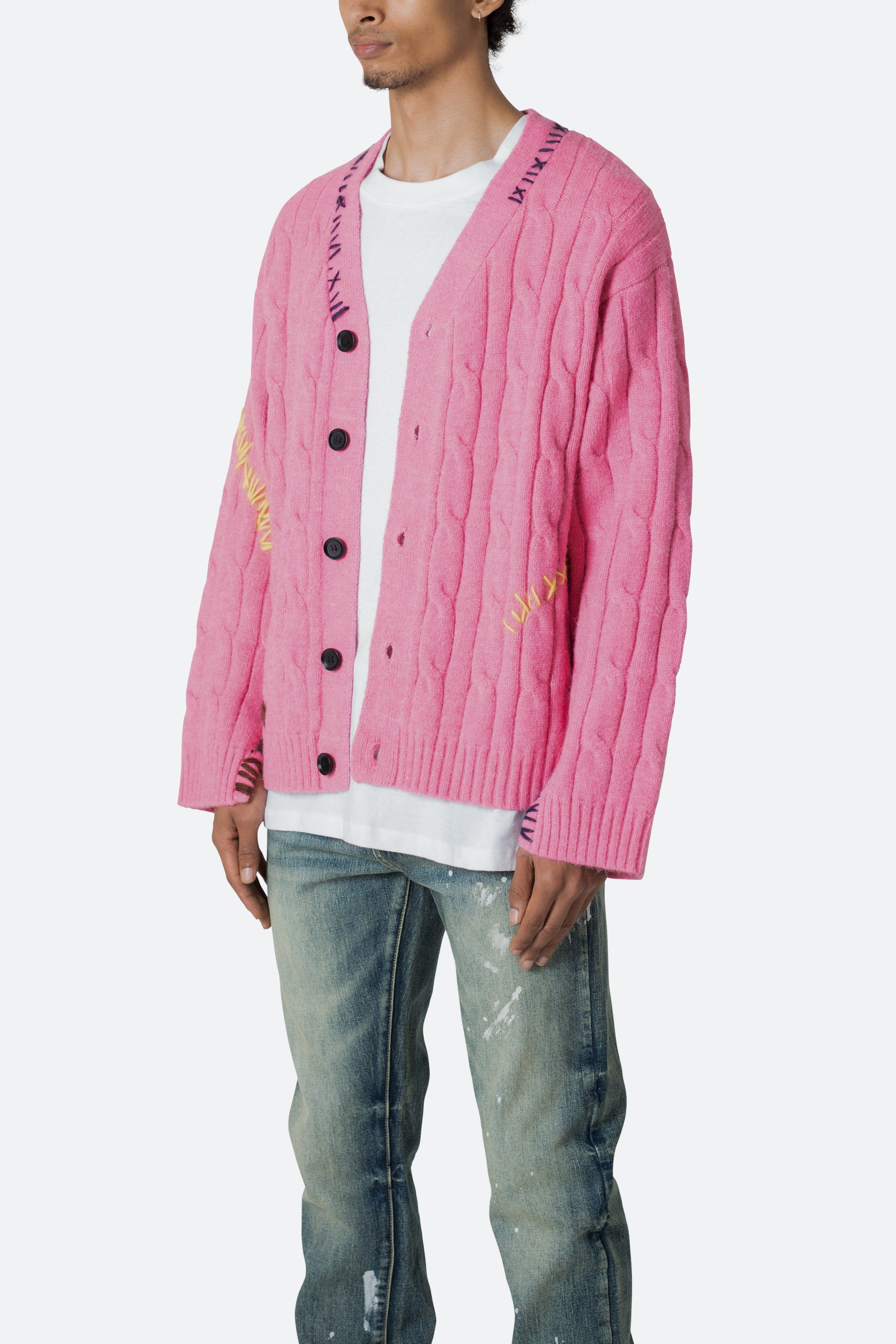 Cable Knit Cardigan Sweater - Pink sold by MNML product image thumbnail 3