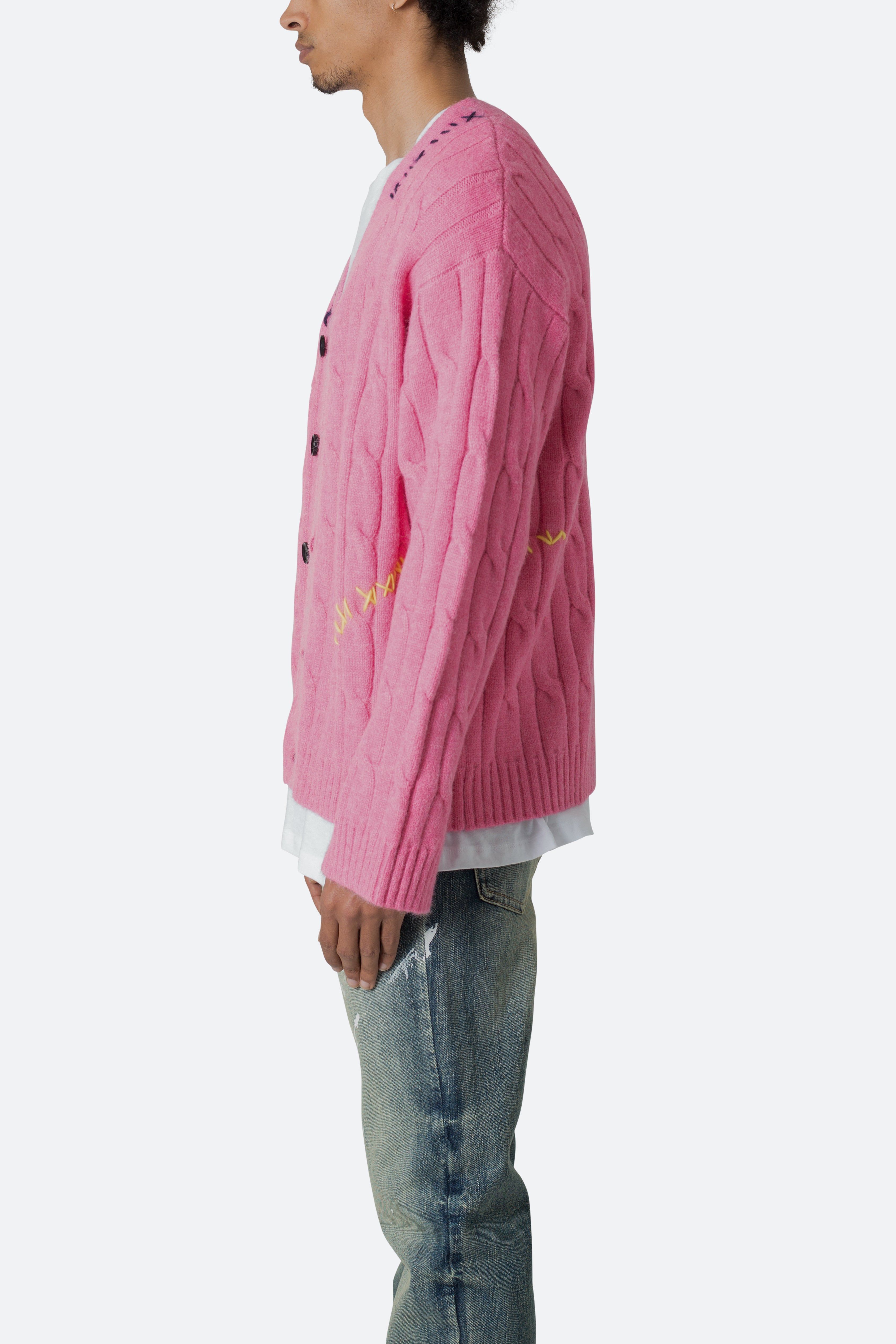 Cable Knit Cardigan Sweater - Pink sold by MNML product image thumbnail 4