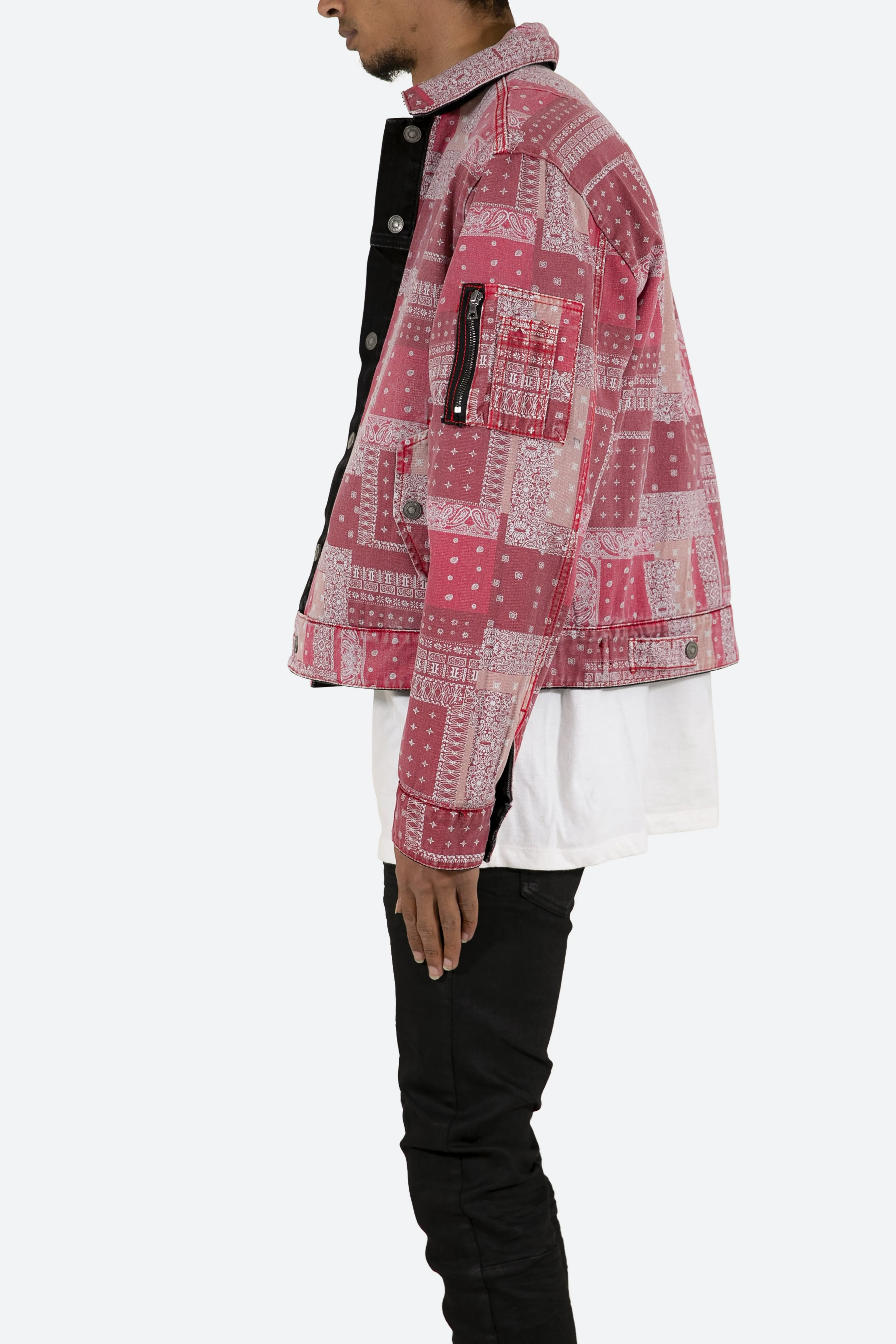 Reversible Paisley Trucker Jacket - Black/Red sold by MNML product image thumbnail 5