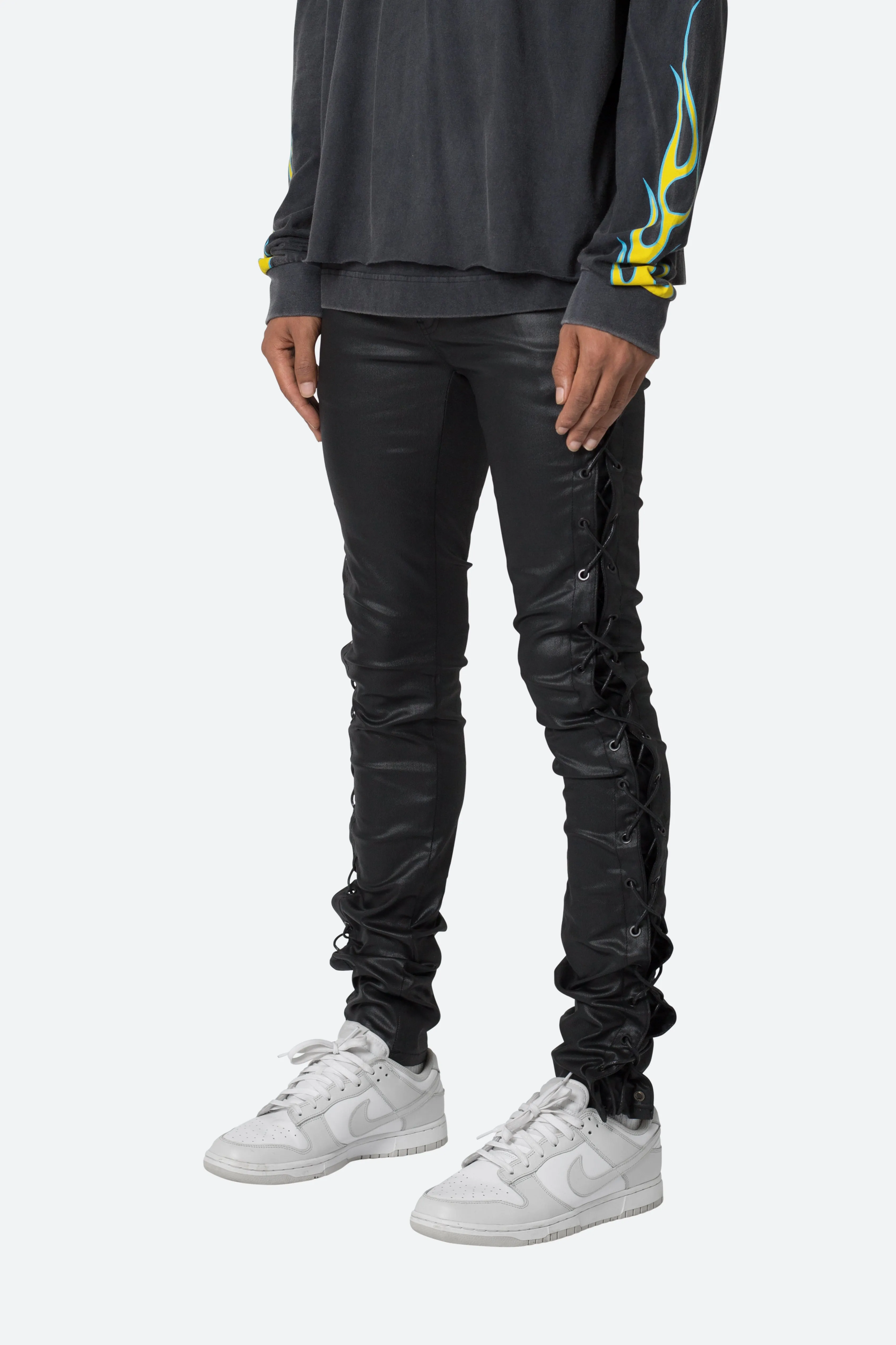 X566 Skinny Leather Lace-Up Pants - Black sold by MNML product image thumbnail 3