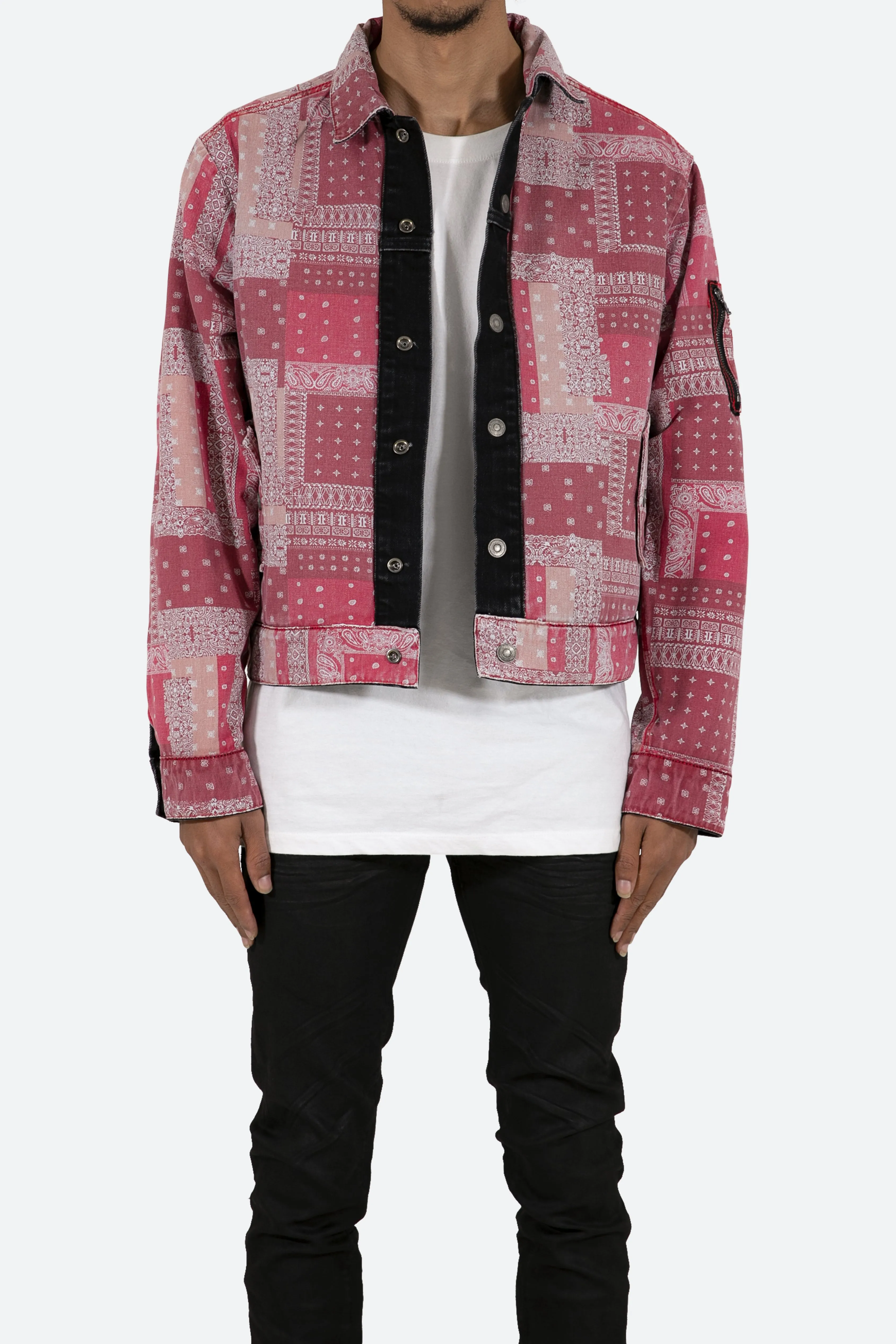 Reversible Paisley Trucker Jacket - Black/Red sold by MNML