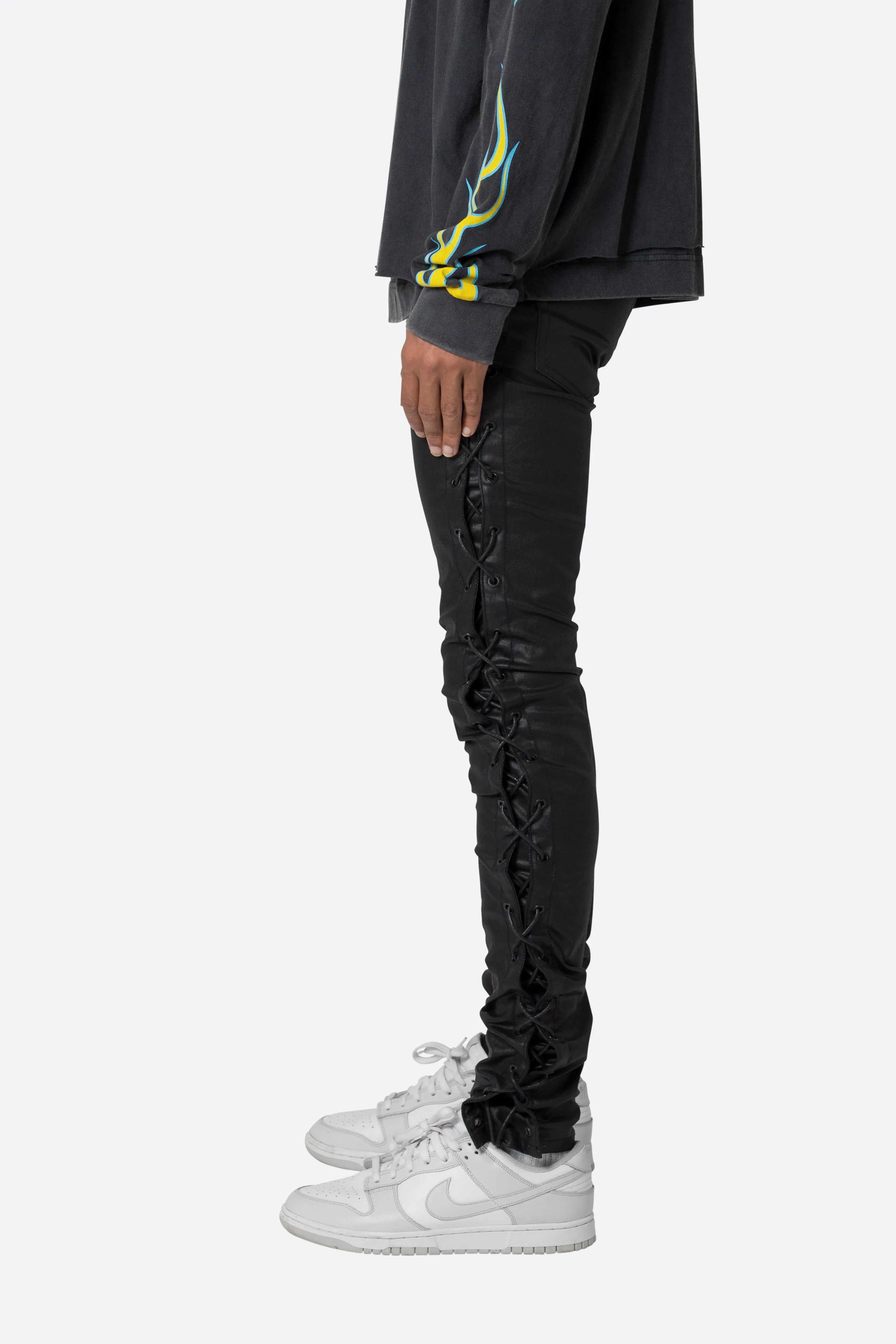 X566 Skinny Leather Lace-Up Pants - Black sold by MNML product image thumbnail 4