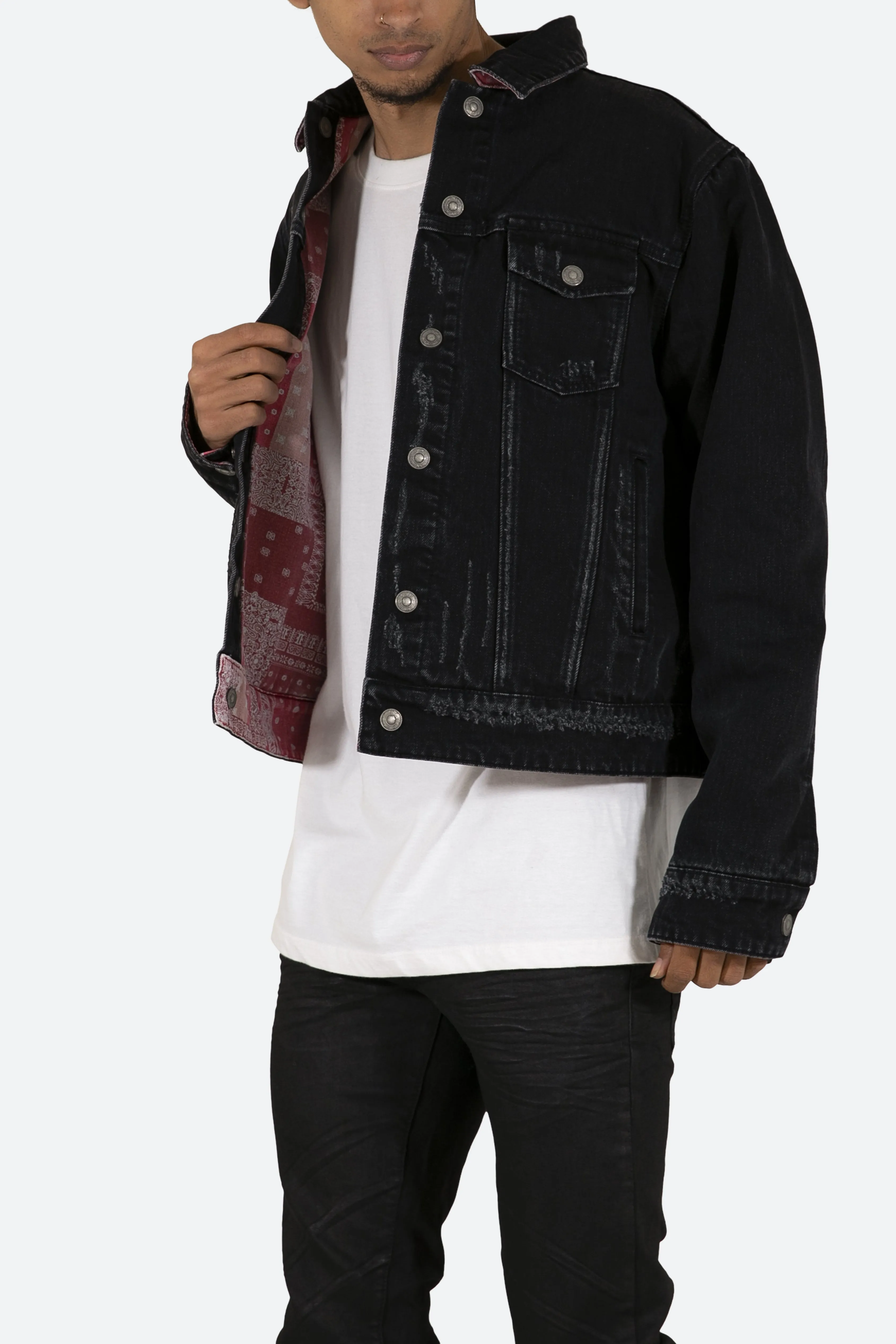 Reversible Paisley Trucker Jacket - Black/Red sold by MNML product image thumbnail 3